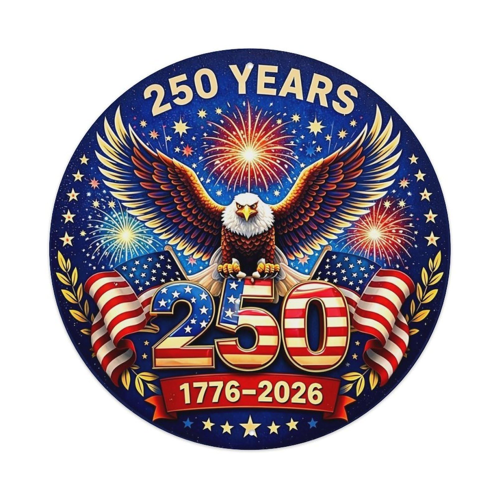American Eagle Fireworks Stars Flag Round Tin Sign Vintage Metal Sign Home Bar Garden Indoor & Outdoor Wall Decor Retro Metal Poster 8x8 Inch