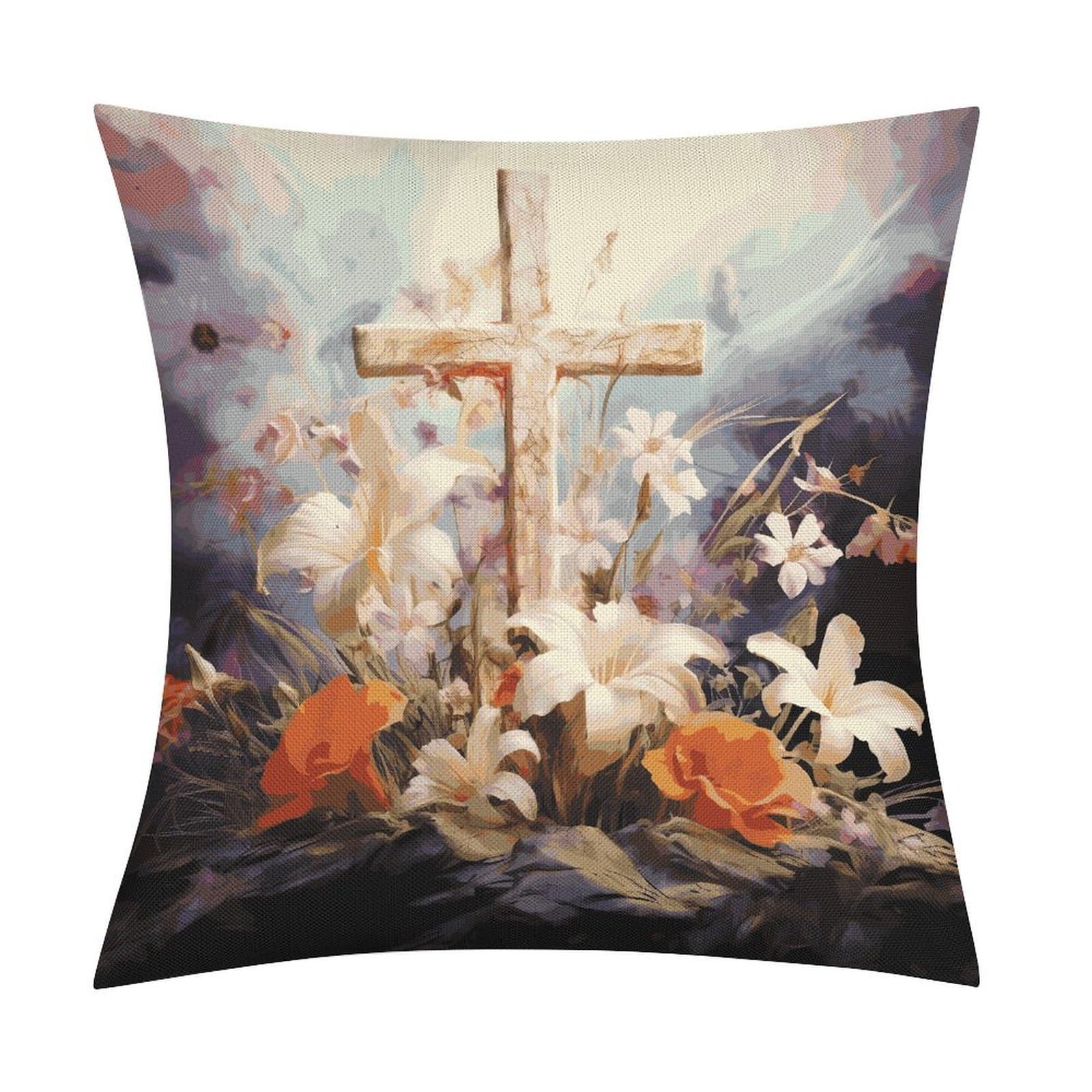 Fodpand Style Easter Cross Art Pillow Covers 18X18 Inch, Pillow Cases Boho Farmhouse, Throw Pillow Covers For Couch Sofa Bed Spring Home Decor