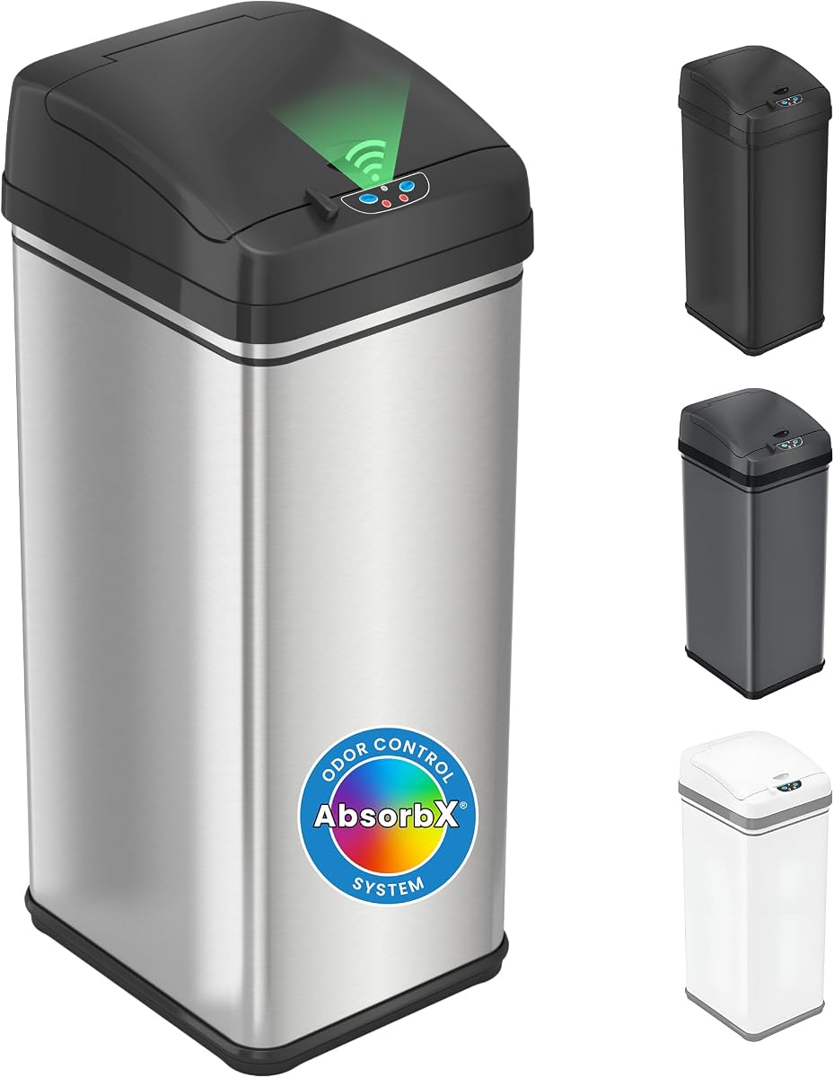 iTouchless 13 Gallon Sensor Trash Can with Lid | Pet Lock and Odor Filter