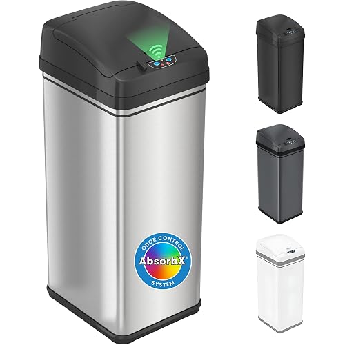 iTouchless 13 Gallon Sensor Trash Can with Lid | Pet Lock and Odor Filter