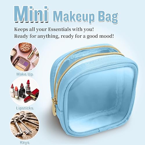 Miniatura 4 de izuzta Mini bolso de maquillaje de nylon pequeño bolso lindo Preppy cosmético cremallera bolsa, Azul