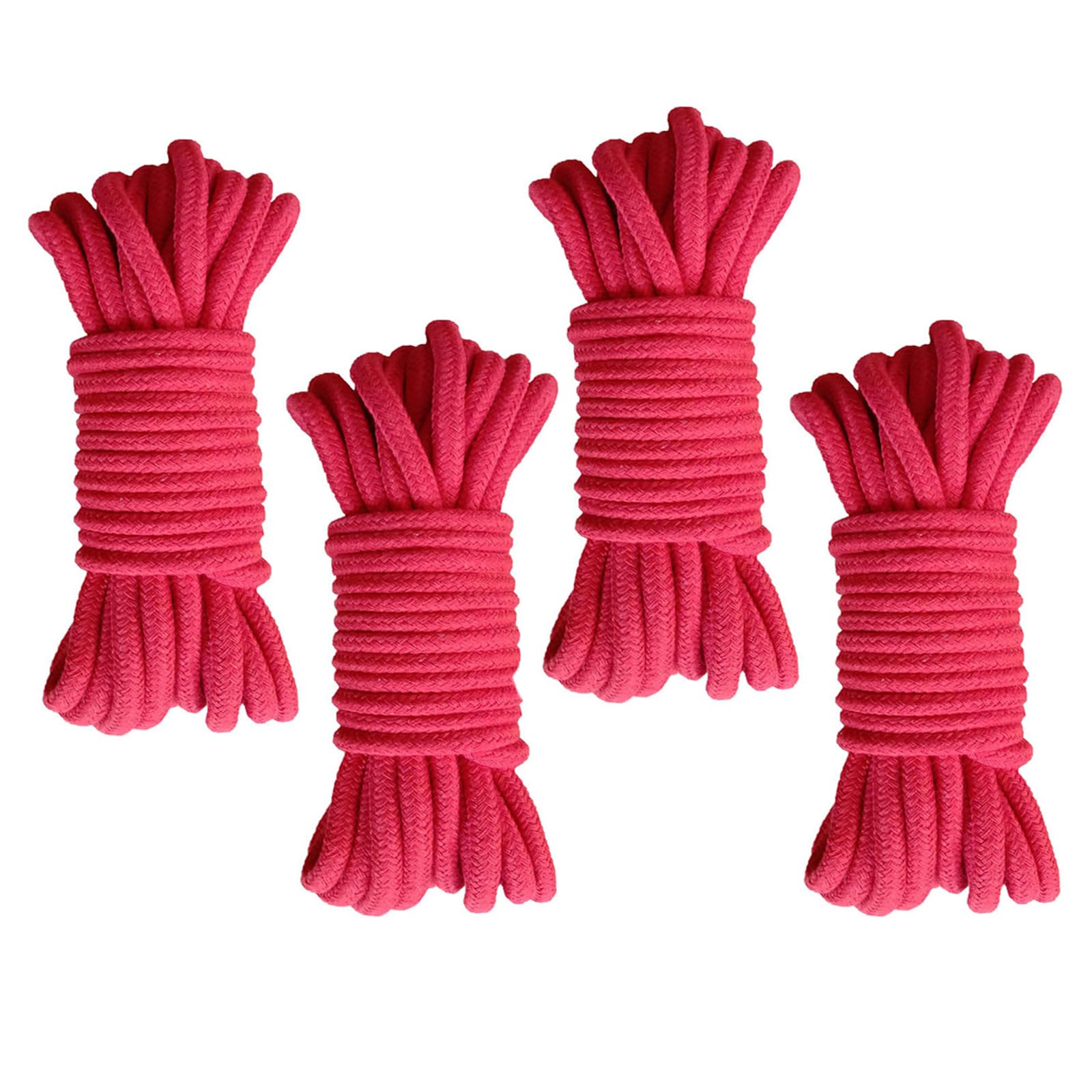 4 Piezas Cordón Retorcido de Algodón Grueso, 10 Metros de Largo, 8 mm de Espesor, Cuerda Trenzada para Tender Ropa, para Acampar, Jardinería, Canotaje, Tirar de la Cuerda, Mascota, Escalada (Rojo)