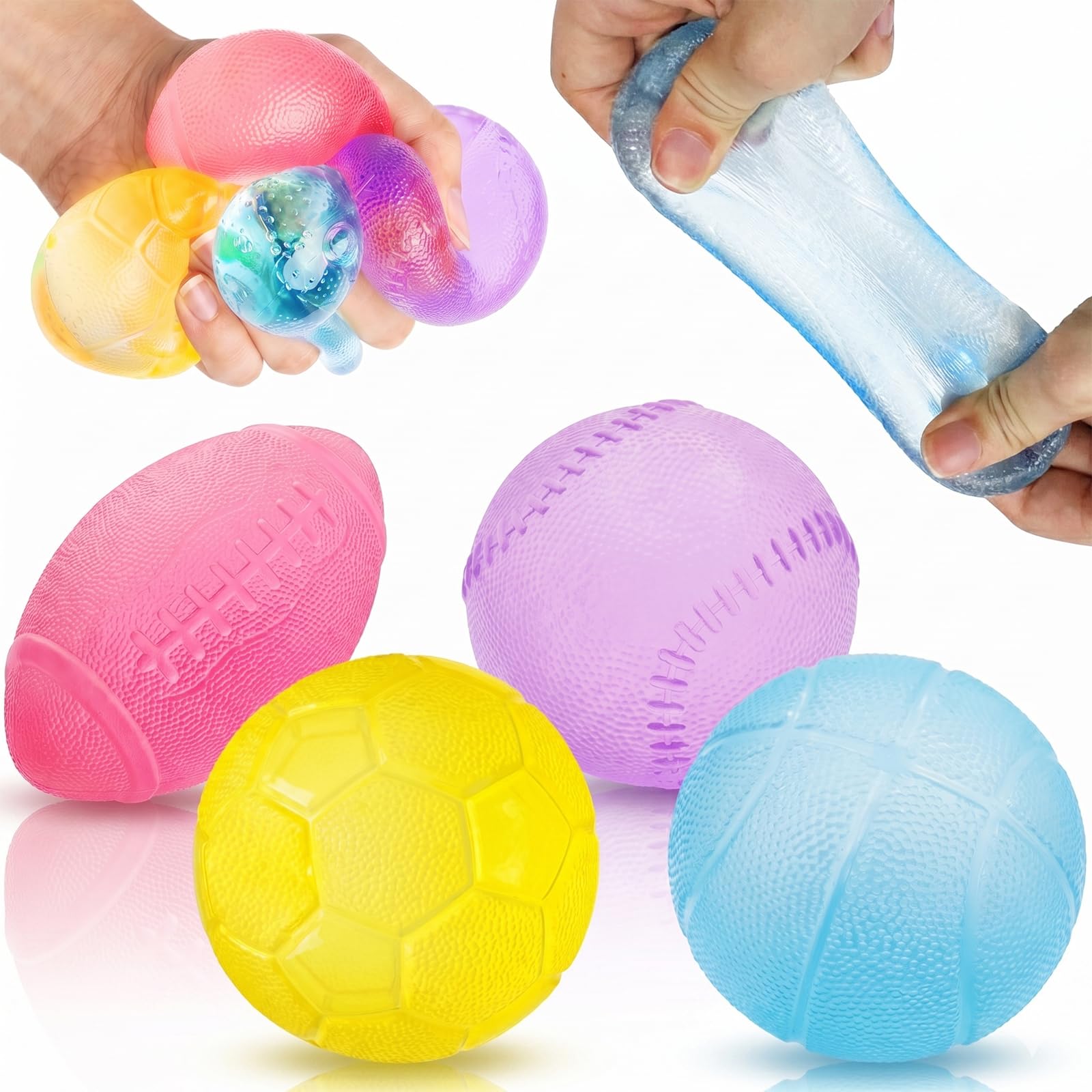 4 Pcs Stress Balls Fidget Toys, Sports Ball Stress Relief Toys, Football Basketball Baseball Rugby, Squeeze Balls for Party Favors, Stress Relief Toys for Adult