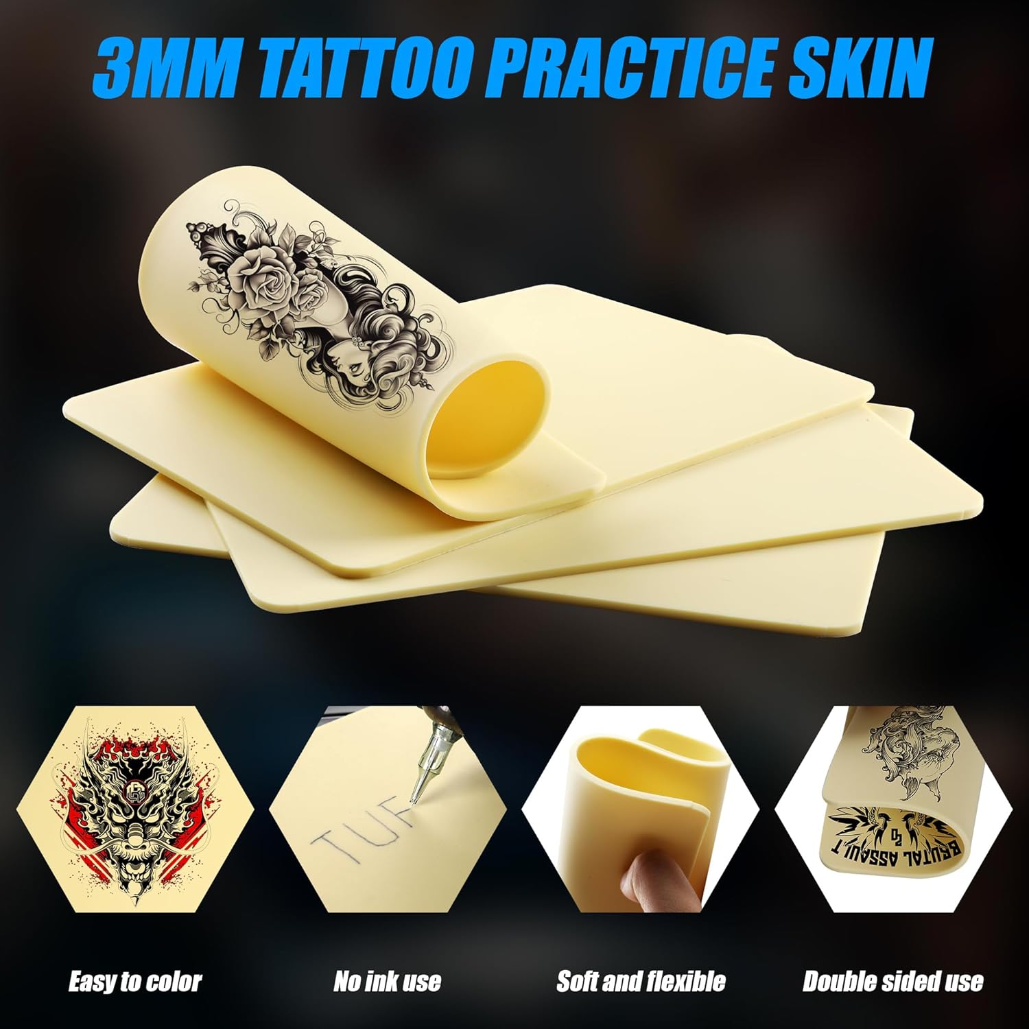 116PCS Tattoo Practice Kit with 30PCS Transfer Paper Tattoo Starter Kit Includes 5oz Tattoos Stencil Transfer Gel 4oz Green Soap 5PCS 3mm Fake Skin for Beginners Tattooing Supplies