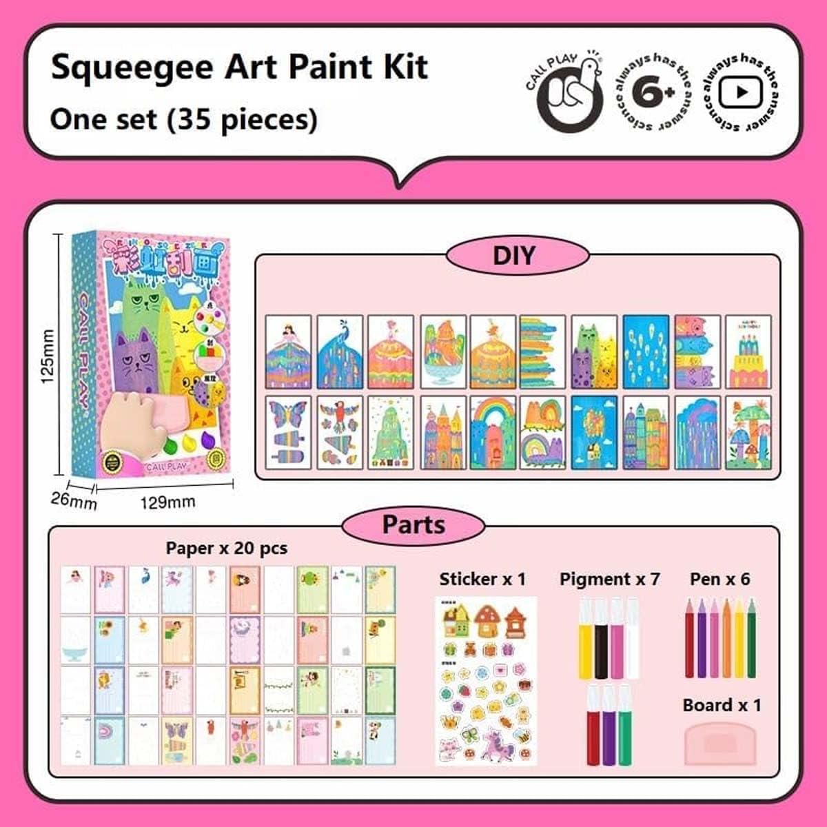 Squeegee Art Kids Paint Kit (One Set-35 Pieces), DIY Rainbow Scratch Art, DIY Christmas Rainbow Scratch Painting, Dot Painting Art Kits for Kids, Squeegee Magic Reveal Craft Kit (2 Sets)