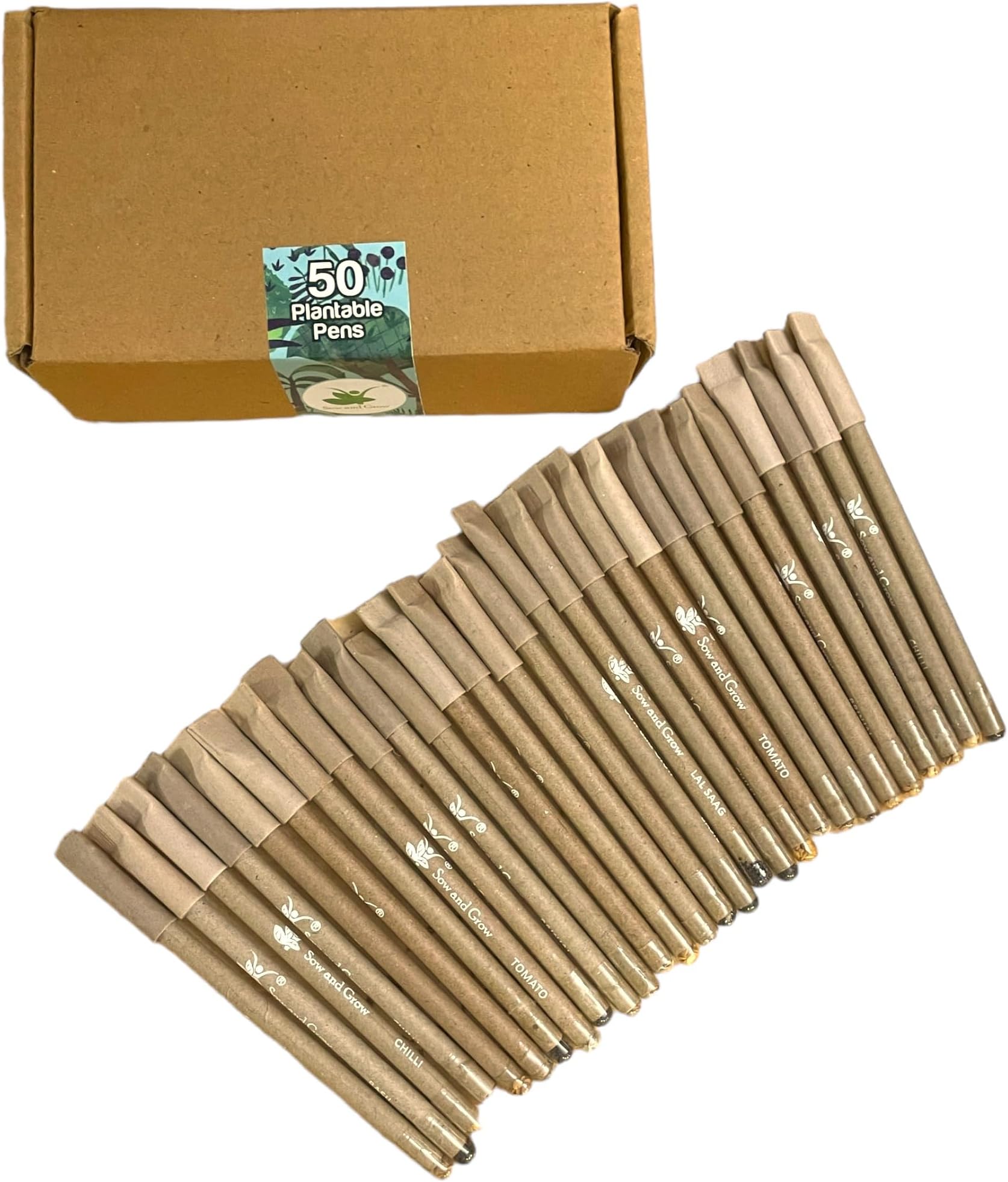 Sow and Grow Box of 50 Plantable Seed Paper Pens| Eco-Friendly & Biodegradable Writing Pens | Sustainable Stationery for Corporate Gifting, Return Gifts & Events | Blue Ink