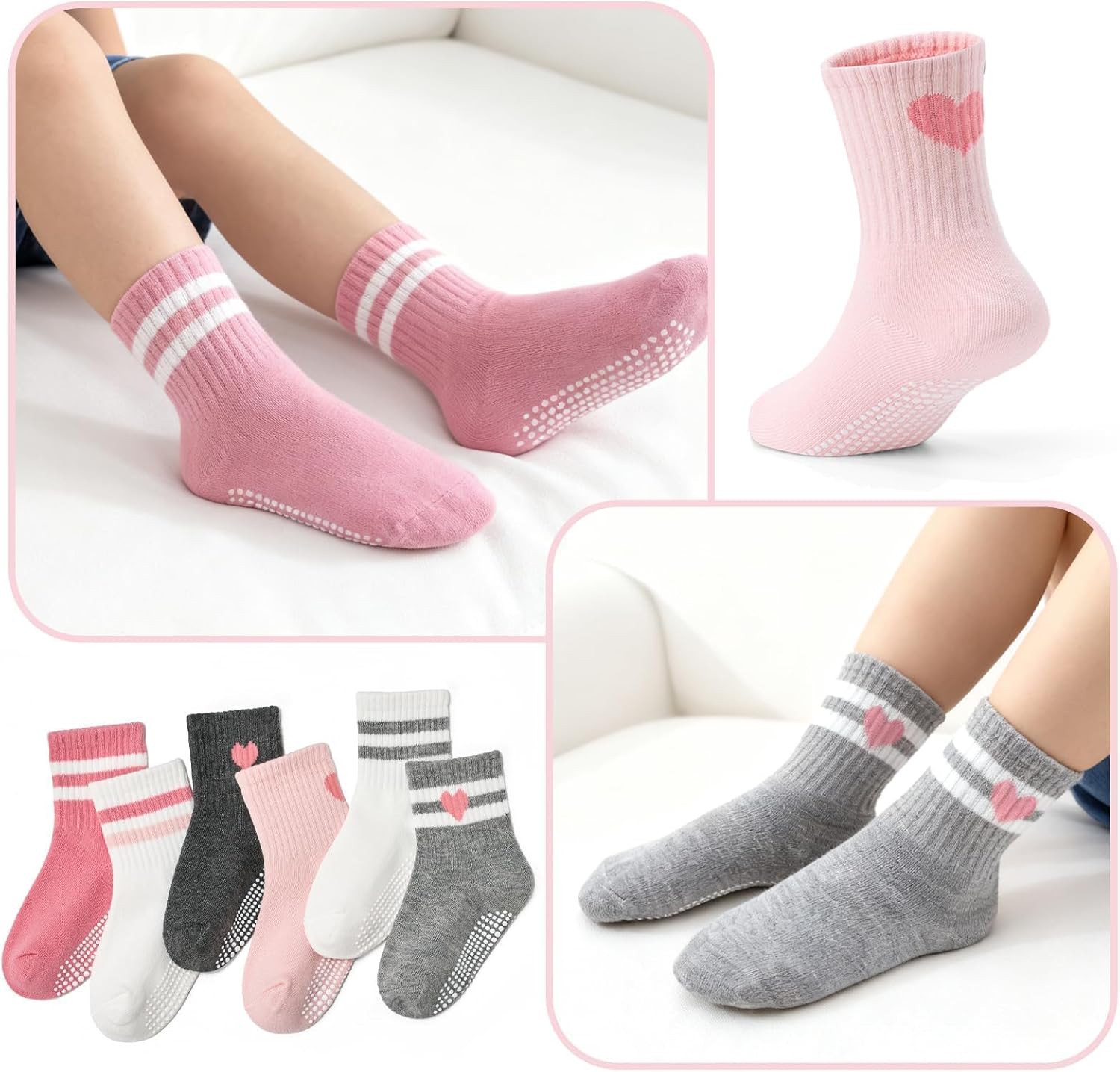Non-Slip Toddler Grip Socks with Anti Skid Soles, Unisex Cotton Crew Ankle Socks for Baby Boys Girls Kids - Image 6