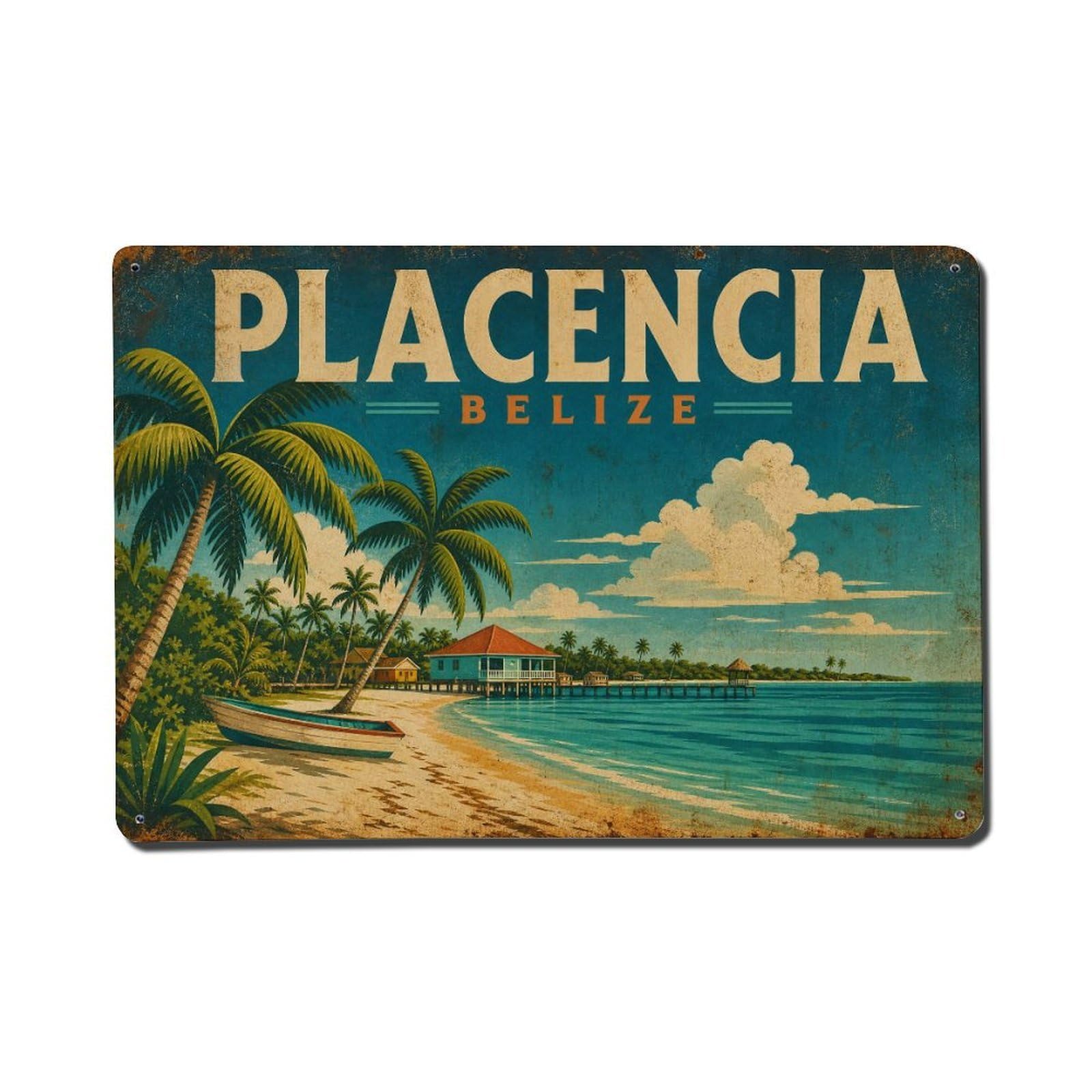 Retro Travel Belize Placencia Metal Tin Sign