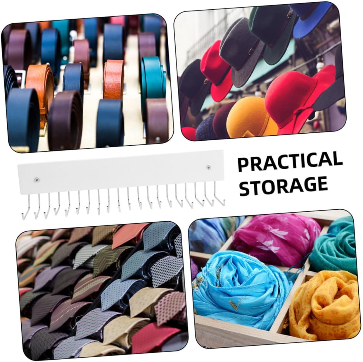 GLEAVI 2pcs Tie Organizer: Belt Organizer Wall Mounted Tie Rack Belt Hanger Holder for Closet with Storage Hooks for Scarves Bras Keys Bags