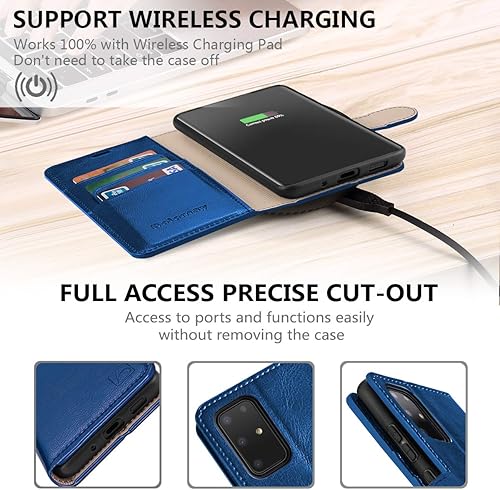 Miniatura 5 de Belemay Funda tipo cartera para Galaxy S20+ Plus, piel de vaca auténtica bloqueo RFID, funda protectora con tarjetero, cierre magnético con función