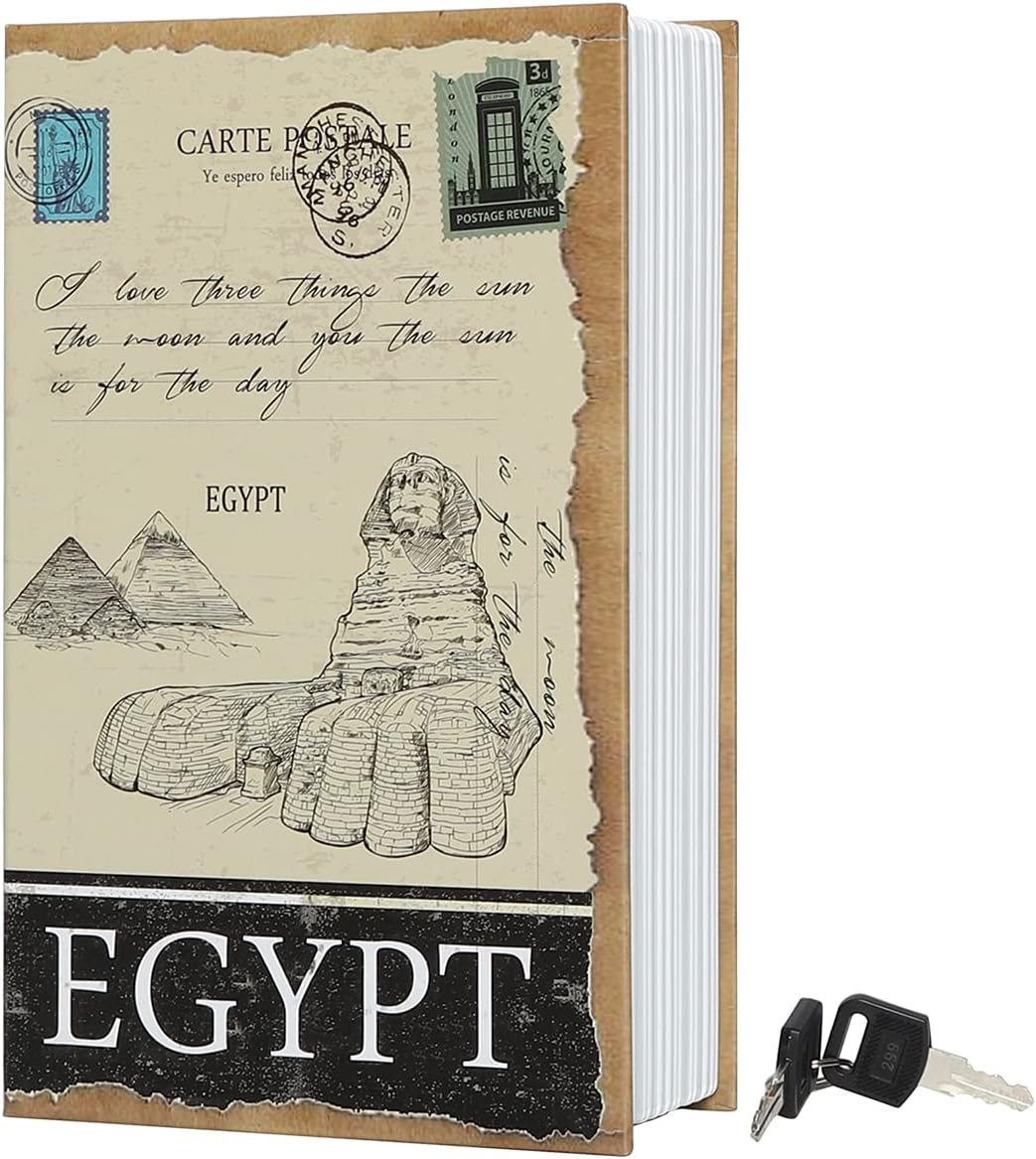 Diversion Book Safe Storage Box,Secret Safe Can with Security Key,Hidden Safe，Stash Safe Box, Secret Safe Containers for Money, Jewelry Documents or Valuables，Egypt