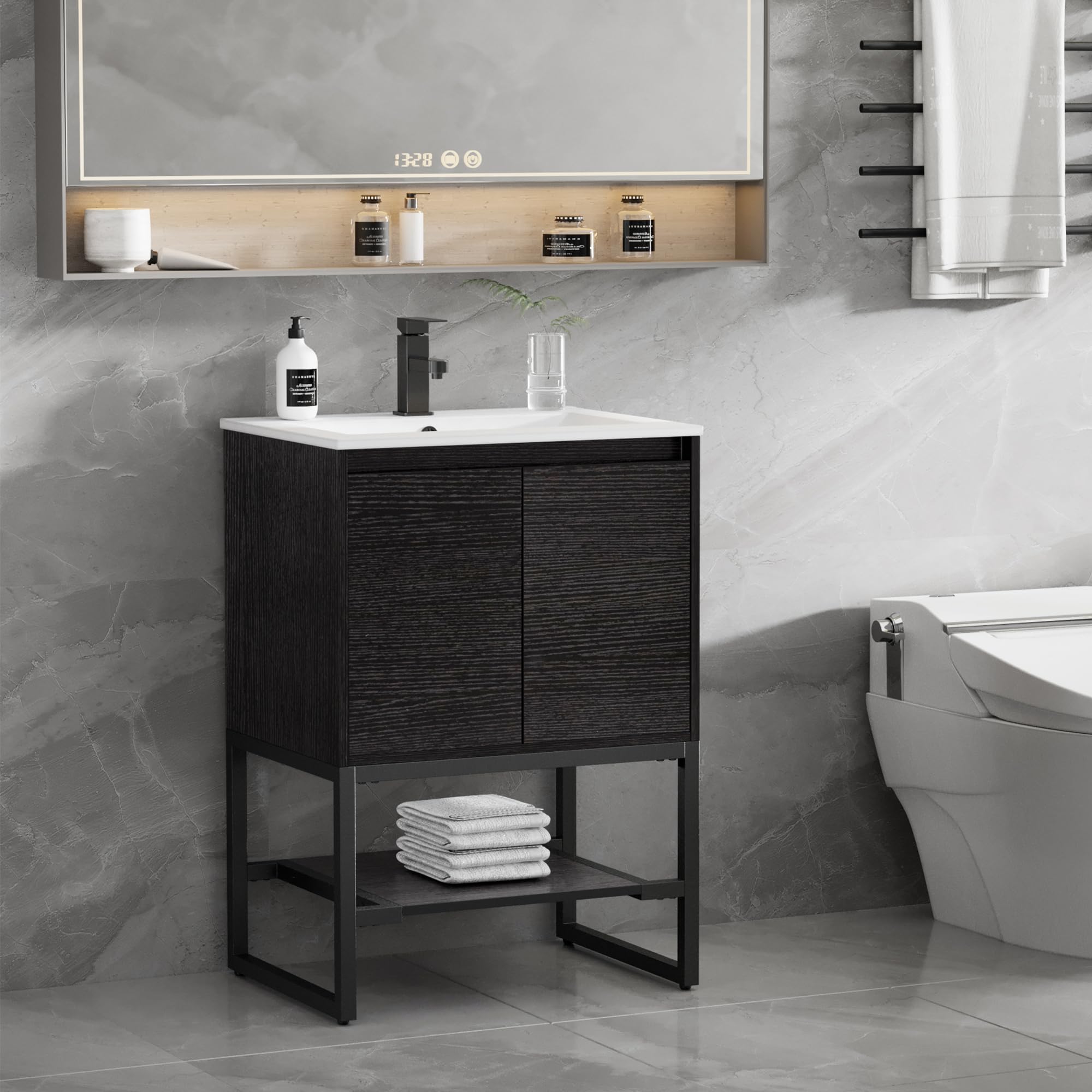 Amazon.com: Modway Alchemist Modern Geometric Wood Grain 24" Bathroom Vanity in Black Gold-Sink ...