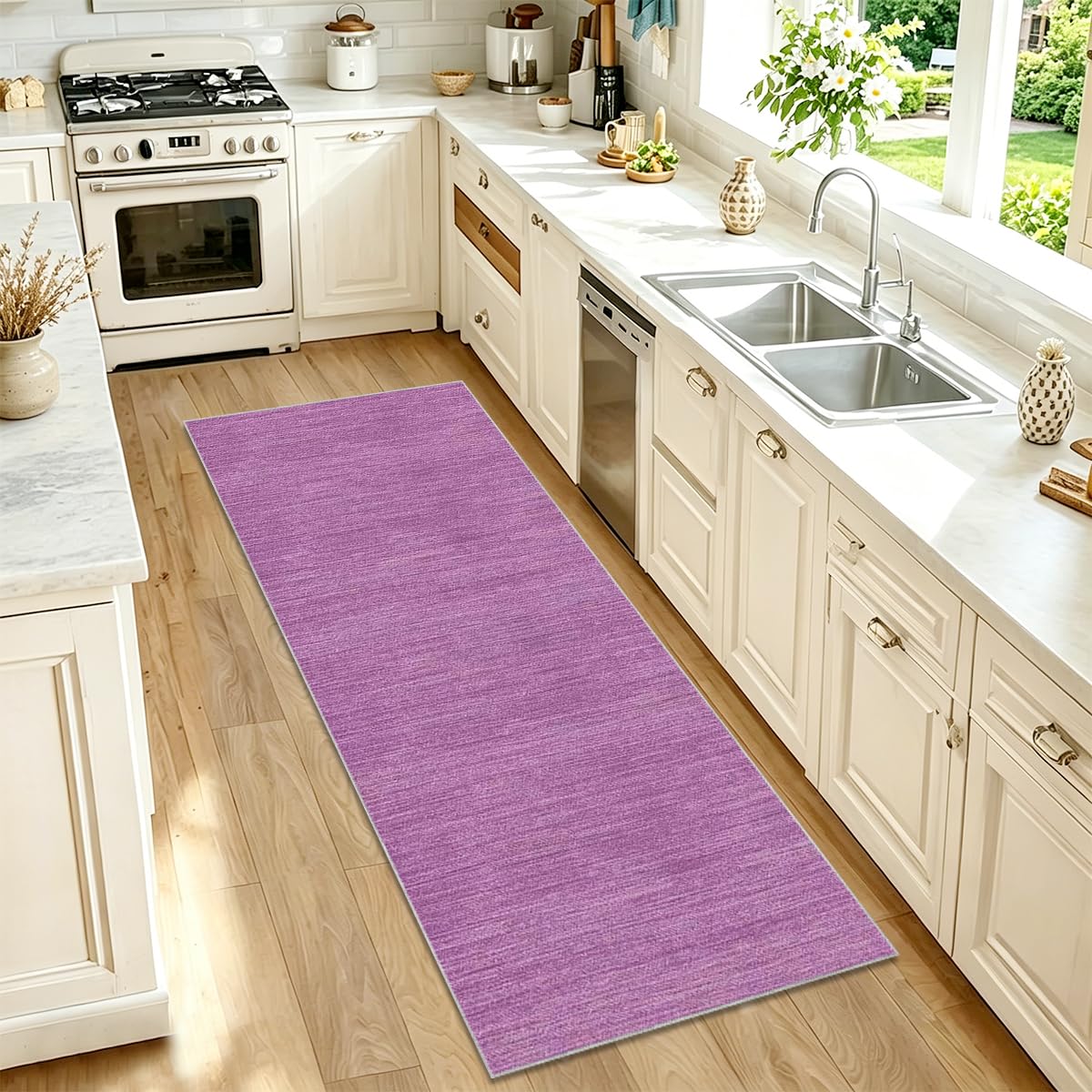 AYHSMNOU Extra Long Runner Rugs for Hallway Non Slip Kitchen Mat 120 x 400cm Hallway Hall Runner Narrow Rugs Washable Entrance Mat Water Large Door Mat Indoor for Kitchen Living Room Hallway Purple