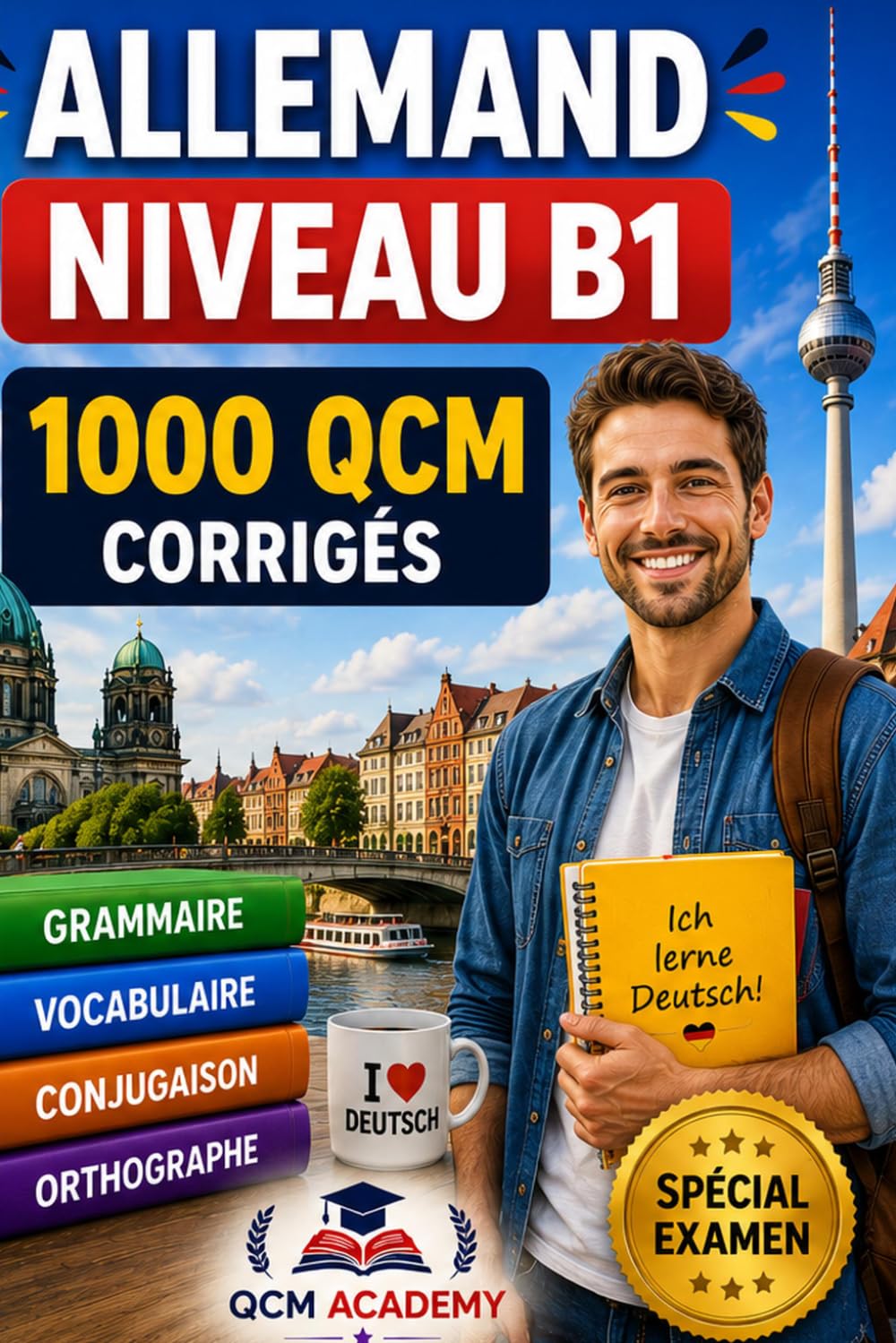 Allemand Niveau B1: 1 000 QCM corrigés | Cahier d'entraînement pour maîtriser l'allemand en autonomie | Vocabulaire, grammaire, conjugaison, orthographe | CECRL
