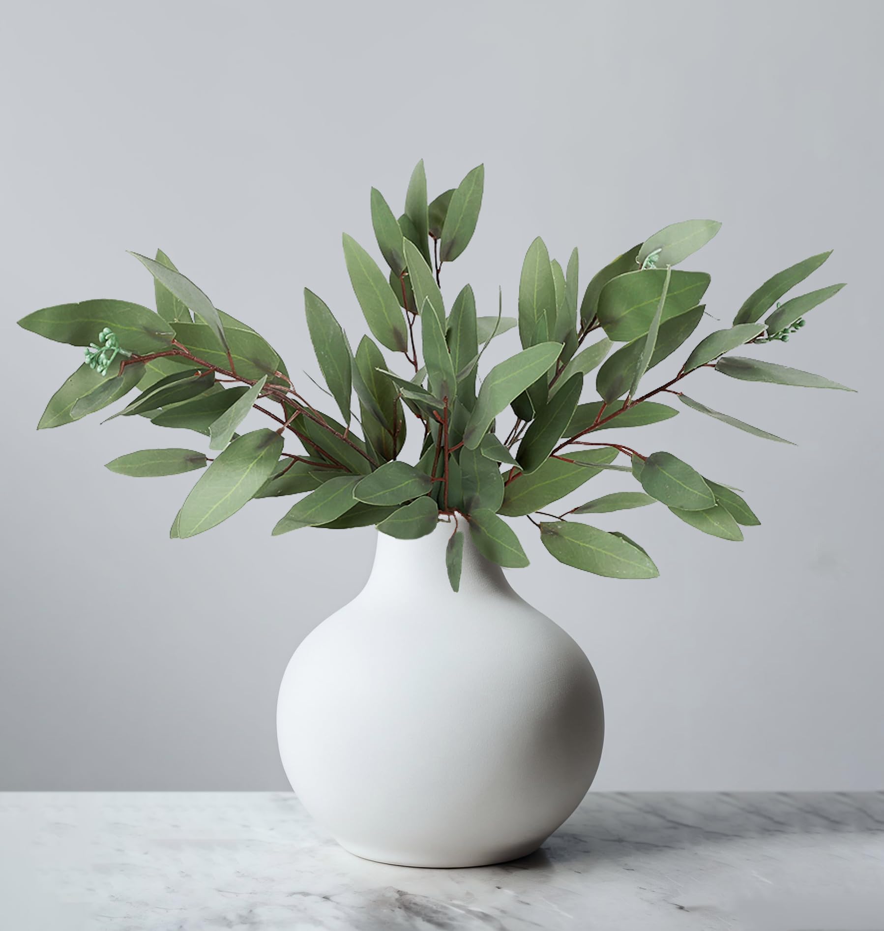 3 Pack Faux Artificial Eucalyptus Stems with Faux Seeds 31'' Tall Fake Plants Leaves Olive Tree Branches Faux Greenery Stems for Bridal Wedding Bouquet Vase Table Centerpiece Decor