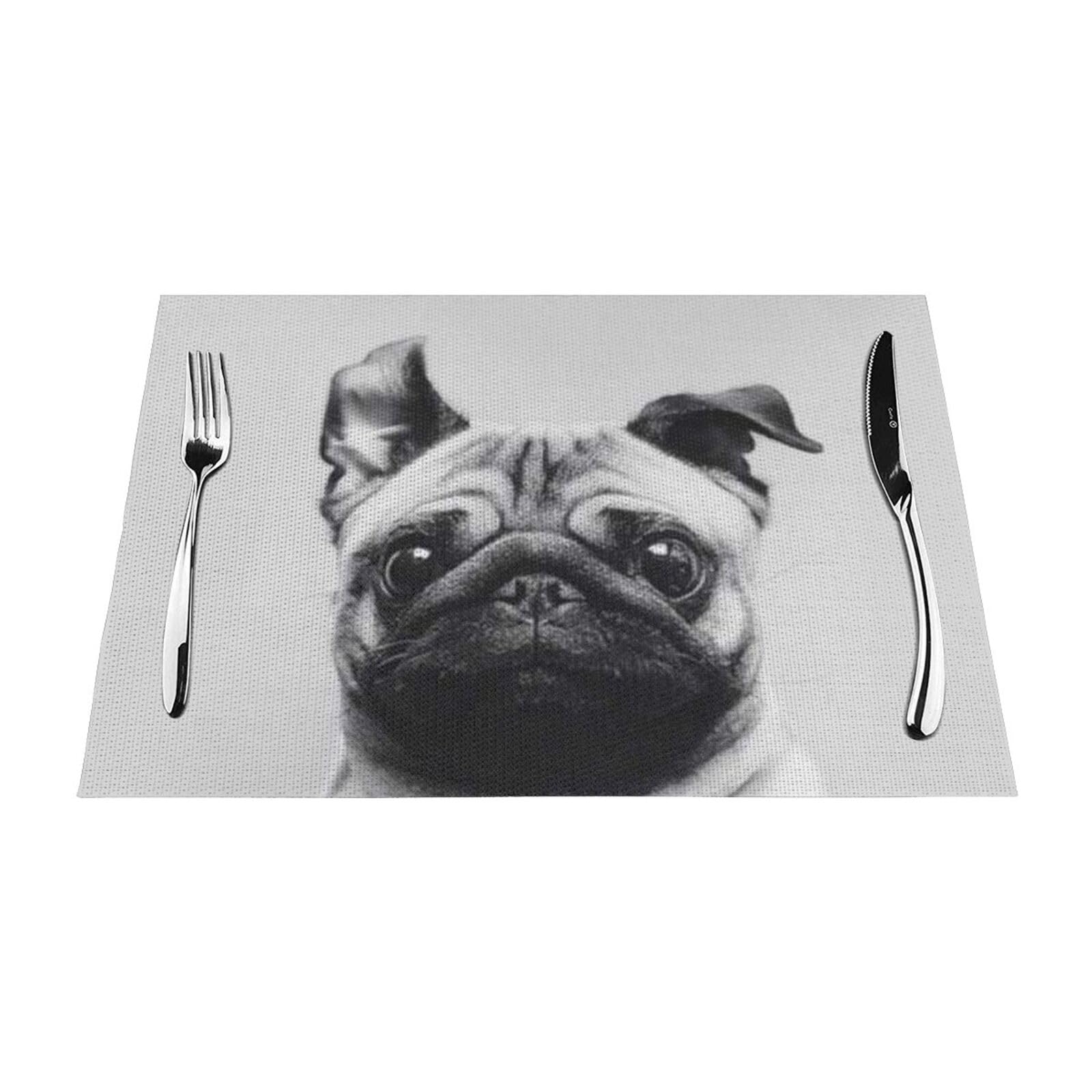 PVC Placemat Set of 1 PCS, 45x30 CM, Pug Printed Non-Slip Heat Resistant Place Mats for Kitchen Dining Table Indoor Outdoor