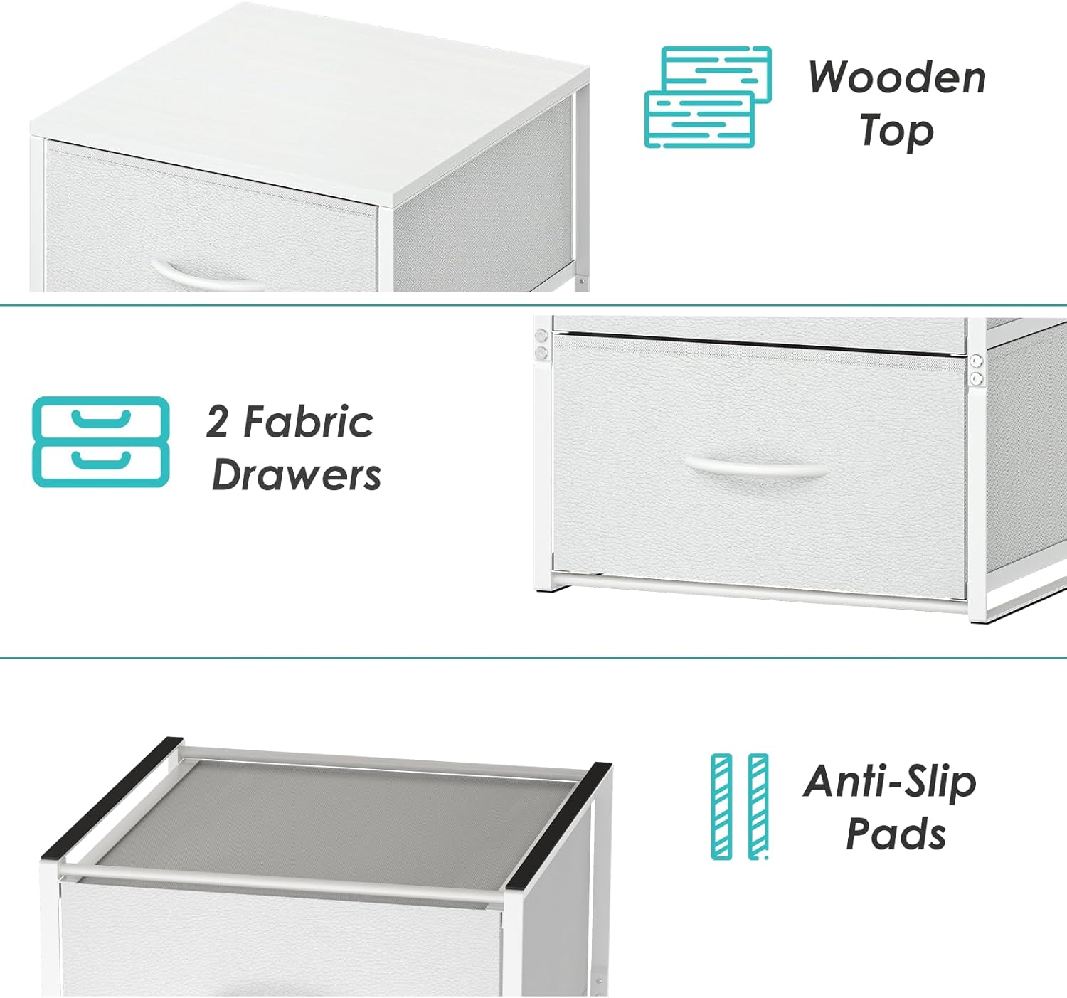 2 Pack Stackable Storage Closet Drawers, White Closet Organizers and Storage, Small Drawers for Closet with Wooden Top & Metal Frame, 2 Tier Modern Short Dresser for Bedroom,Dorm,Living Room, Office