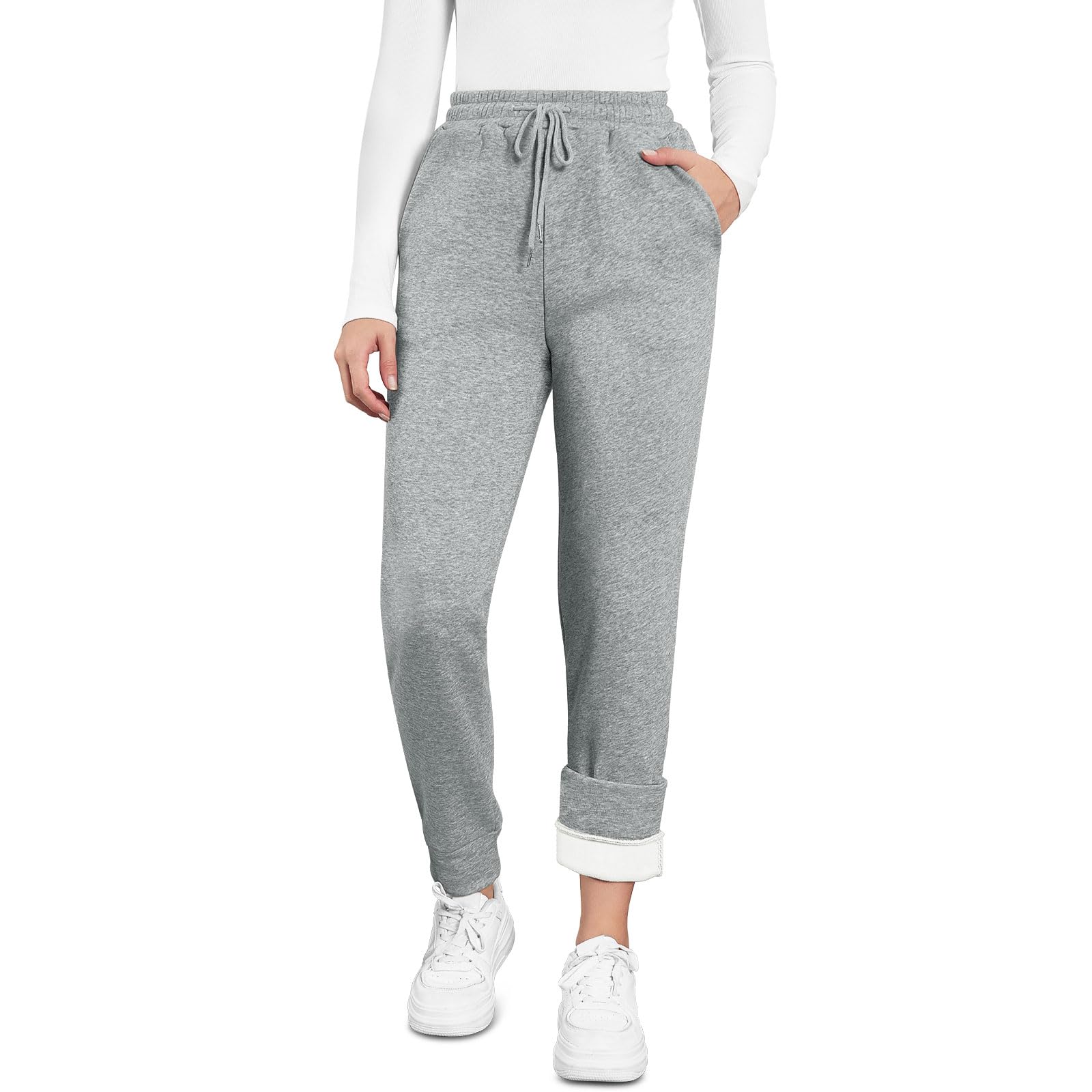 EDOTON Pantaloni da Jogging Donna Caldi Sportivi Pantaloni Termici Ispessiti in Pile Invernale Foderati con Tasche Pantaloni da Allenamento con Coulisse S-XL
