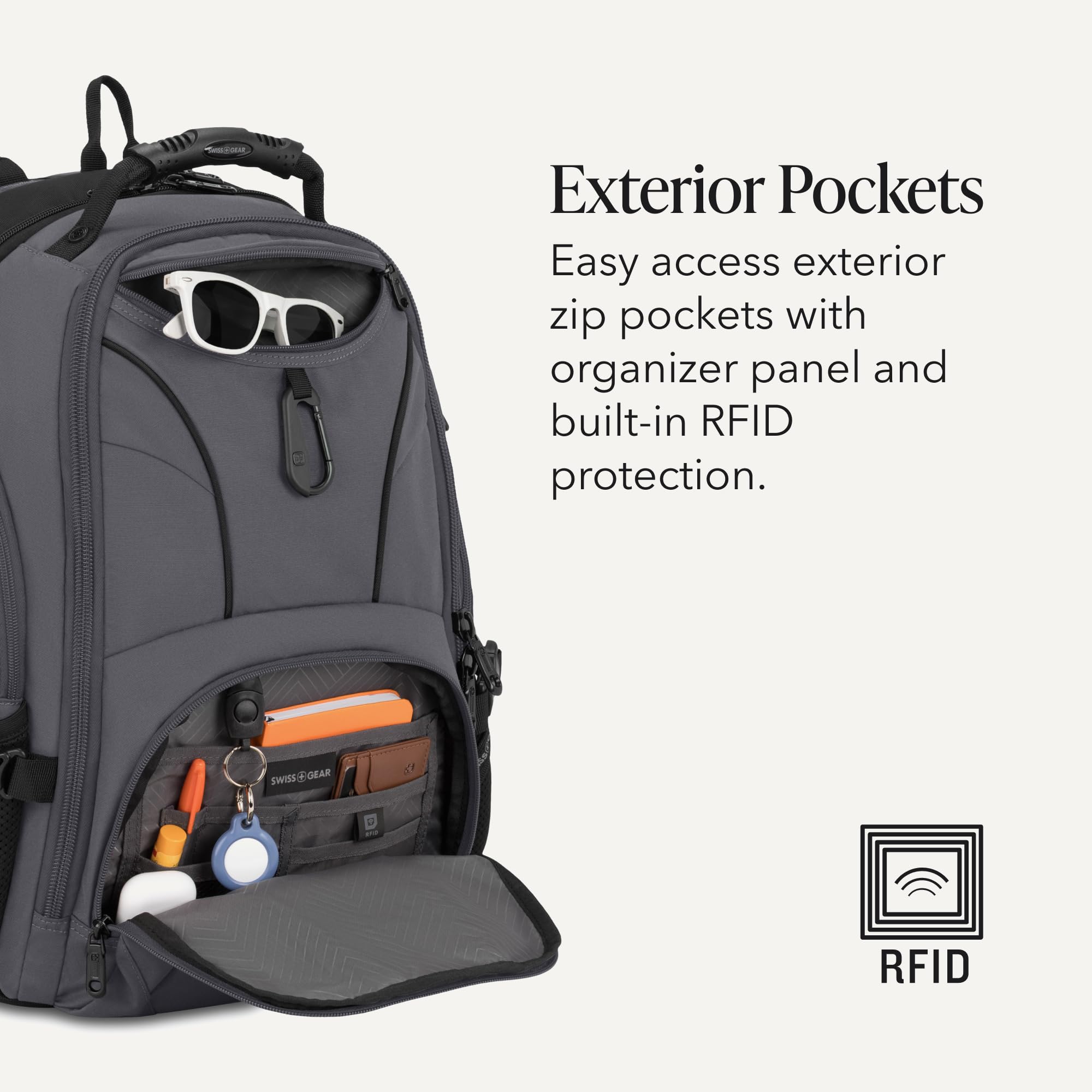 SWISSGEAR Sion 2-Piece Travel Set, Softside Expandable Carry-On Spinner Bundled with 1900 ScanSmart 17" Laptop Backpack with RFID Blocking & Tech Organization, Dark Grey view 5