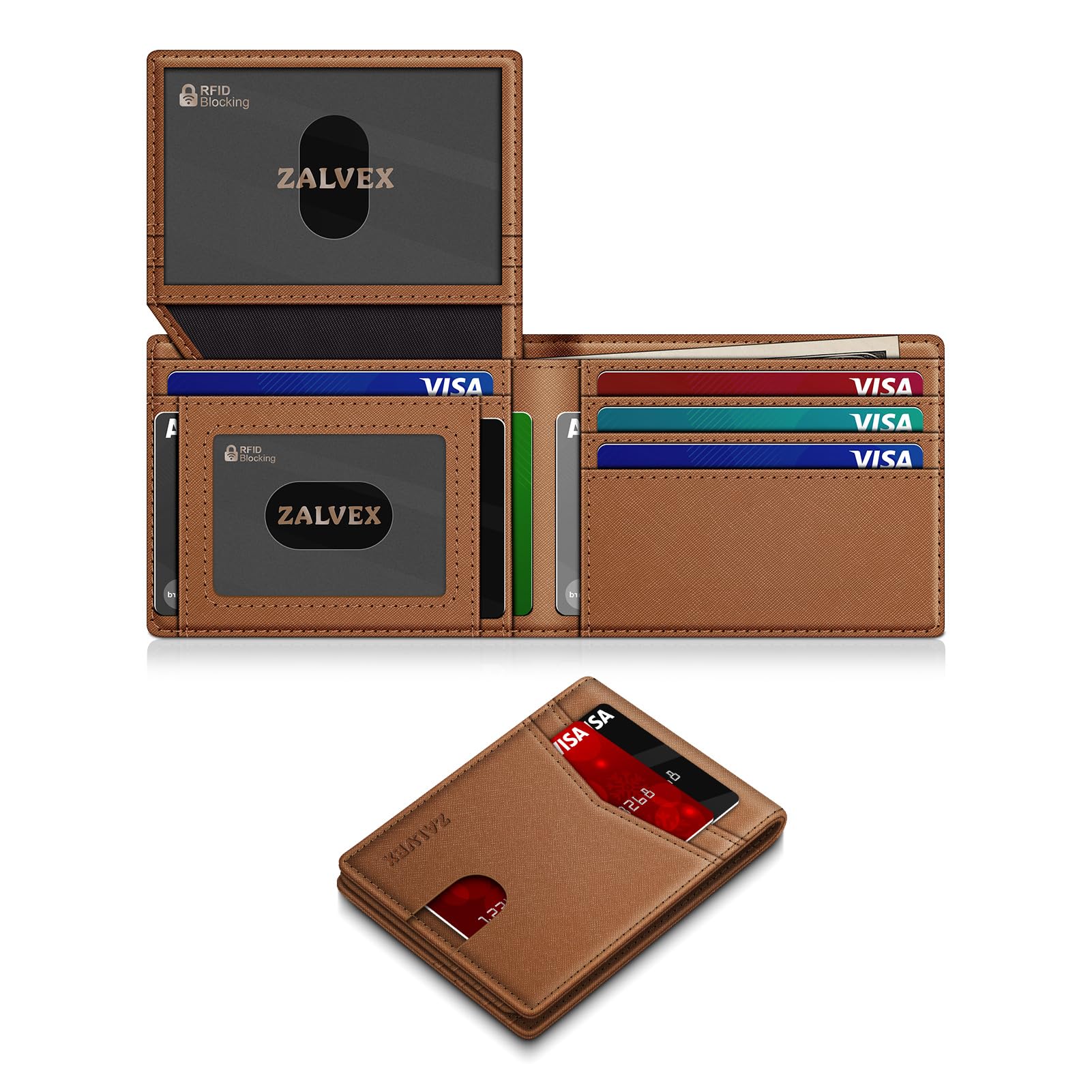 Wallet for Men Slim RFID Blocking Leather Credit Card Holder Wallet for 14 Cards, Bifold Minimalist Thin Wallet with 2 ID Windows &amp; Cash Slot, Front Pockt Carteras Para Hombres, Birthday Gifts for Men