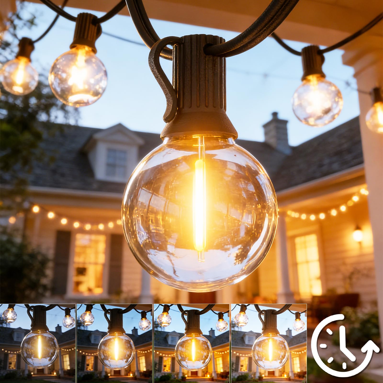 Guirnalda Luces Exterior 45M G40 Guirnaldas Luminosas de Exterior LED Extensible Cadena de Luces IP45 Impermeable con E12 LED Blanco Cálido 2700K Para Jardín Patio Cafe Bod
