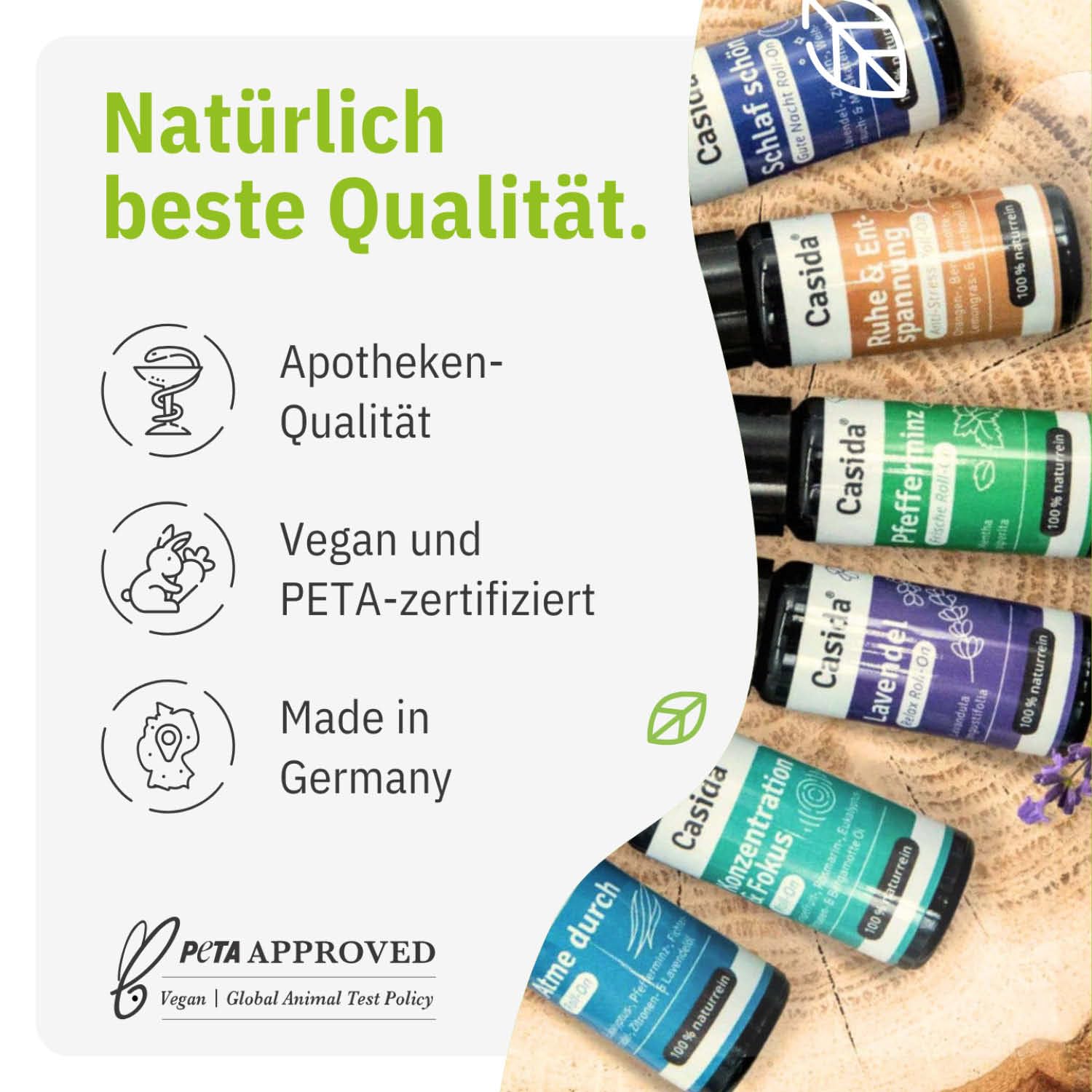Casida Roll On Top 6 Set - 6 Duft Roll Ons mit naturreinen ätherischen Öle - verdünnt mit Kokosöl- Duftöl, Aromaöl- ideal für Aromatherapie und unterwegs - 6x10ml