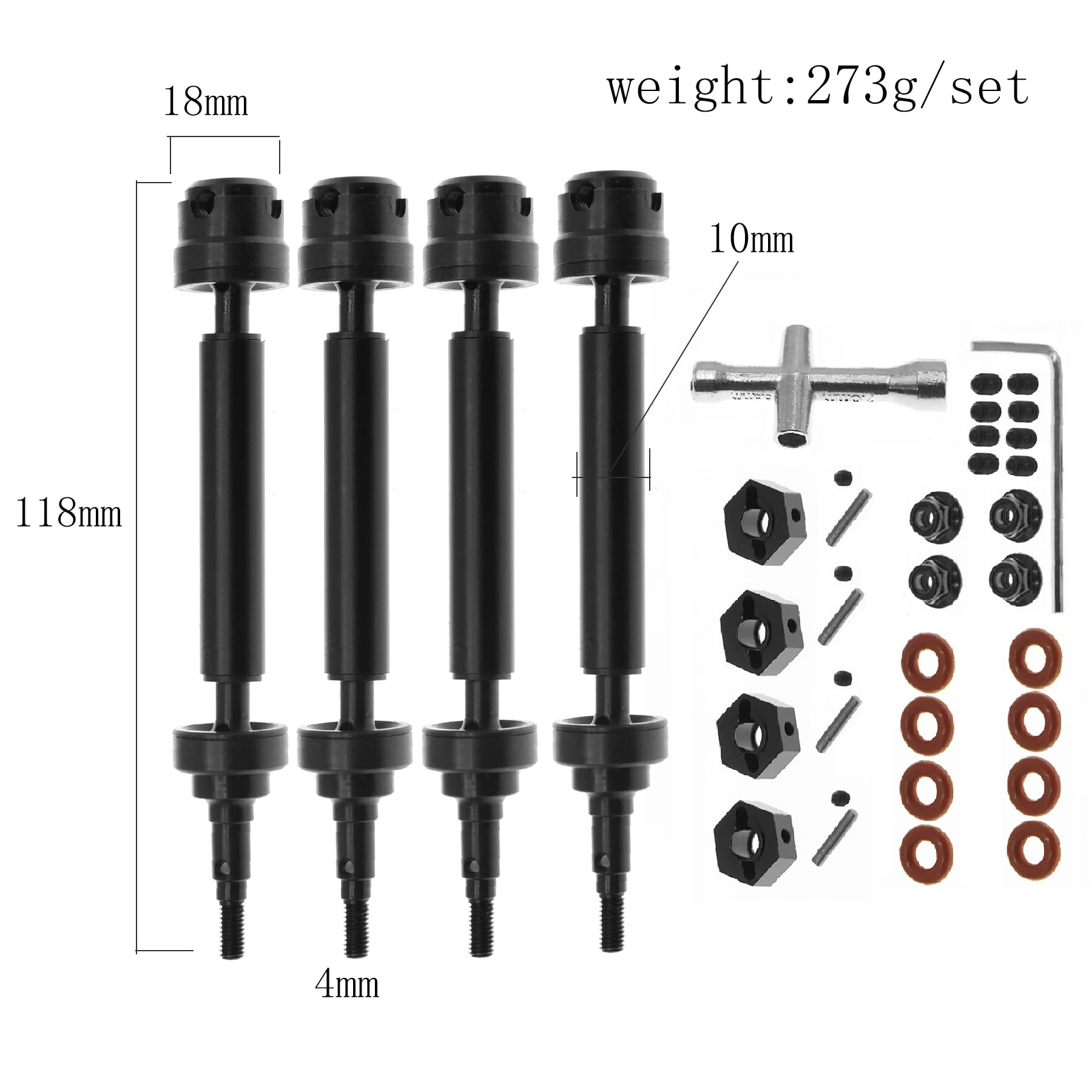 CVD Slider Driveshaft #45 Steel Aluminium Alloy Front and Rear Drive Shaft Axle for Arrma Big Rock 3S Granite Senton Vorteks 3S Mega 550 Gorgon Upgrade Parts (Black)