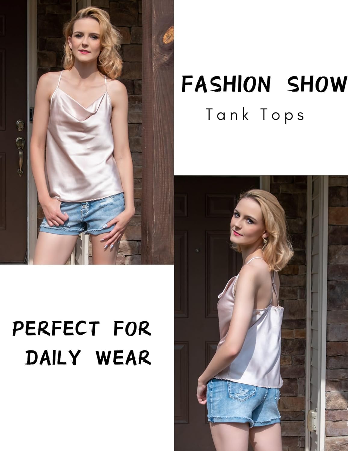 Zeagoo Women's Cowl Neck Satin Camisole Sleeveless Sexy Spaghetti Strap Silk Cami Backless Tank Tops Halter Basic Tank Shirts - Image 4