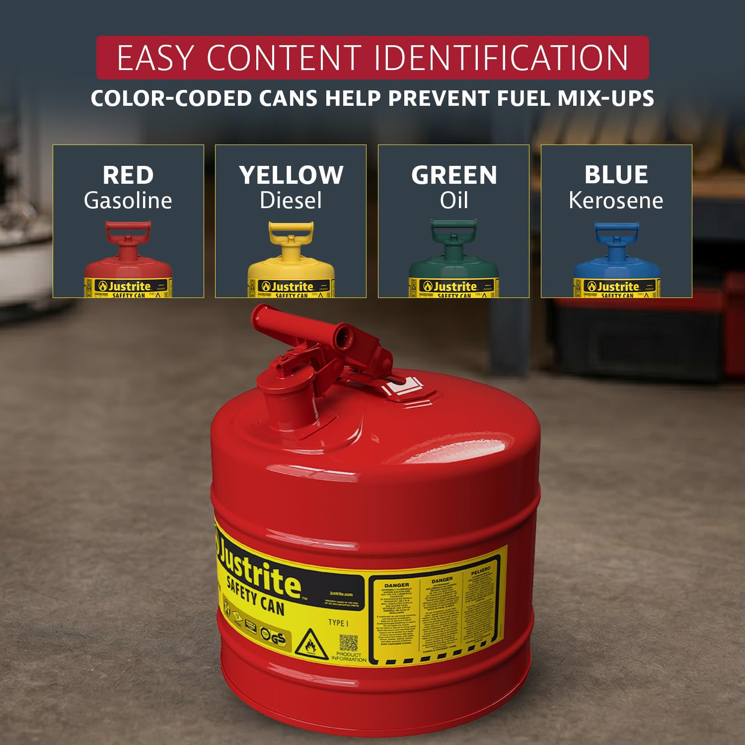Justrite Safety Can - Red Gasoline Can -6