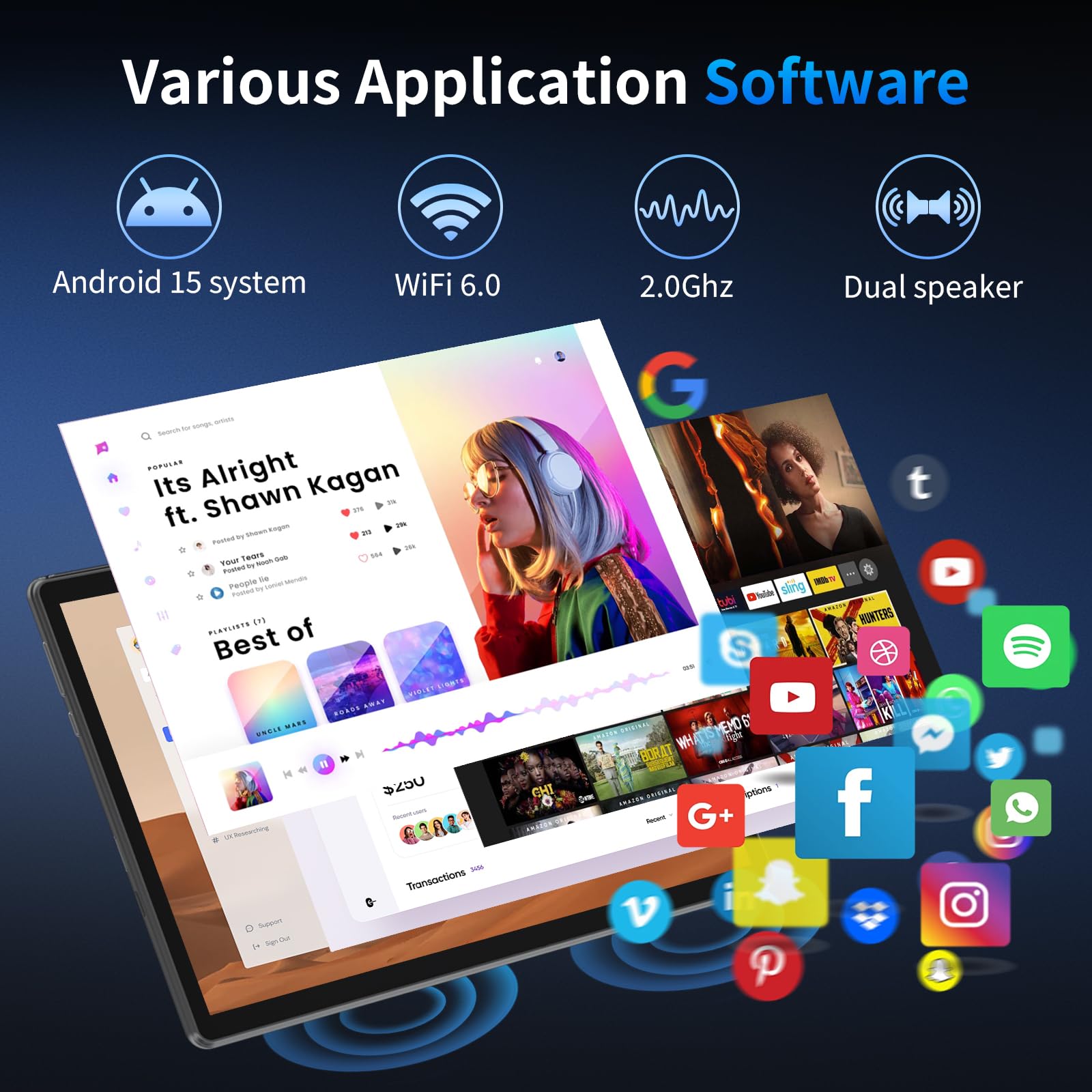 10 Zoll Tablet Android 15 mit Schutzhülle, Octa-Core-Prozessor, 18 GB RAM + 128 GB ROM + 1 TB Erweiterbar, 1280 x 800, 6000 mAh, 5 MP + 8 MP, Wi-Fi 6, BT 5.2, Schwarz