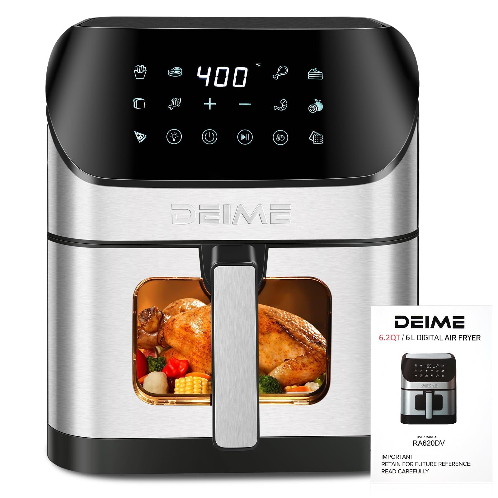 Air Fryer 6 2 QT Oilless 1500W Large Capacity Oven Air Fryers Healthy Cooker with 12 Functions Visual
