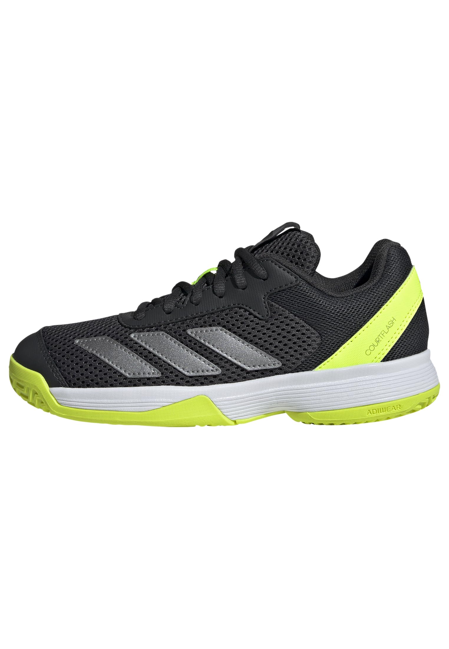 adidas Uniseks - dzieci Courtflash Kids Tennis Shoes, Carbon/Iron Metallic/Lucid Lemon, 34 EU