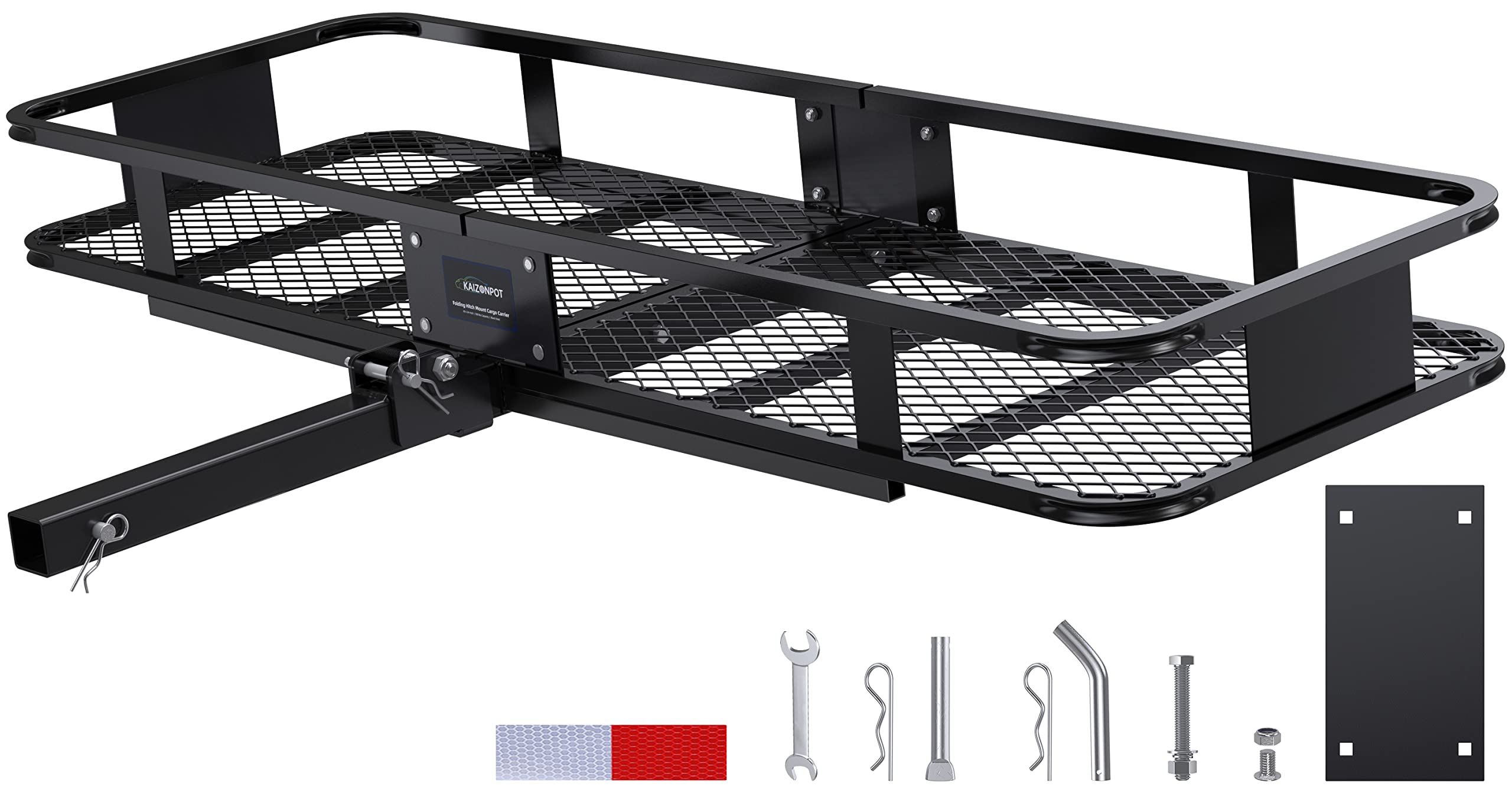 KAIZONPOT 60 X 20 X 6 Inches Hitch Rack Cargo Carrier 500lb Capacity Hitch Mount Folding Cargo Basket Cargo Racks for Trailer Hitch Cargo Trailer