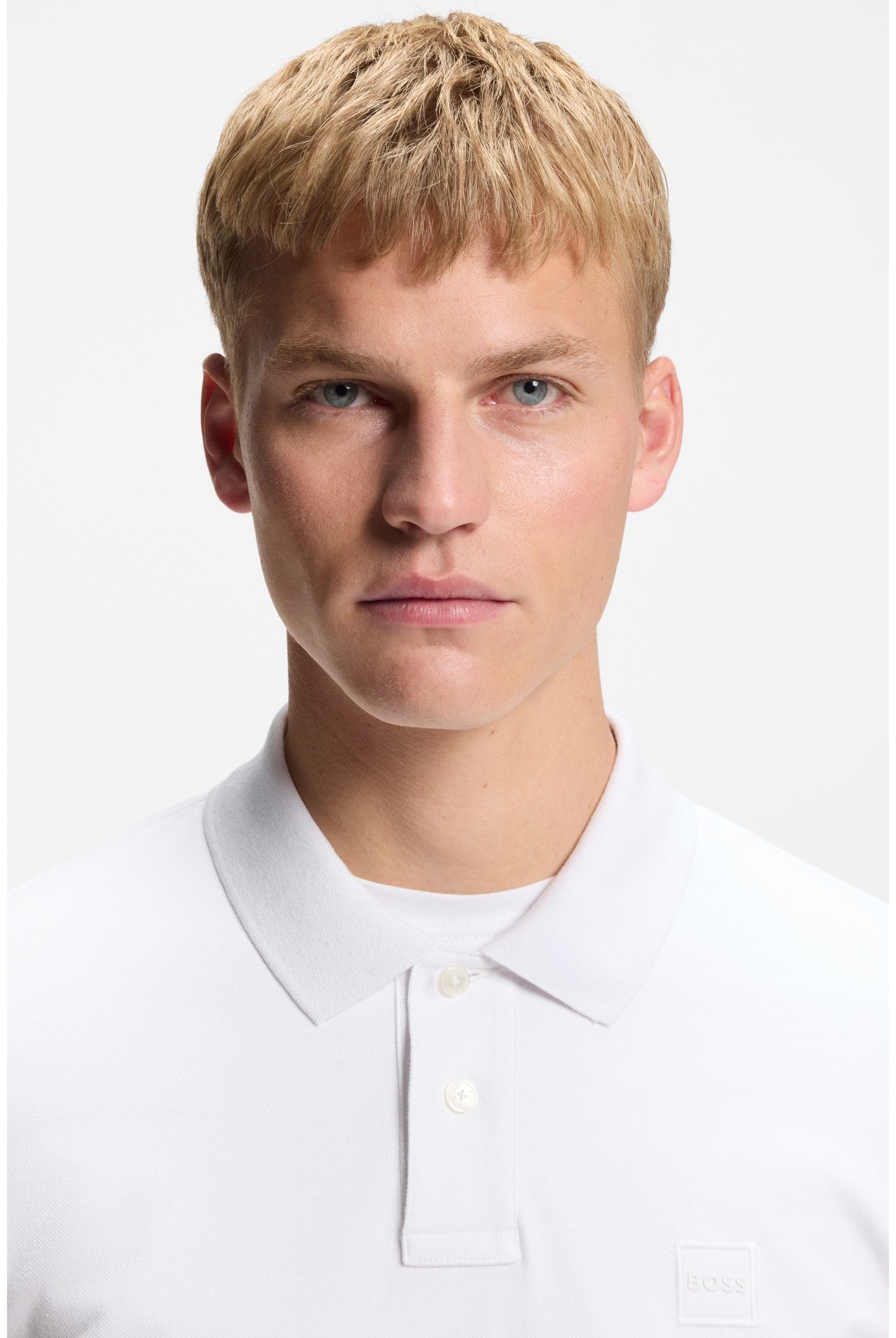BOSS Męska koszulka polo z elastycznej bawełny z naszywką z logo, White100, L
