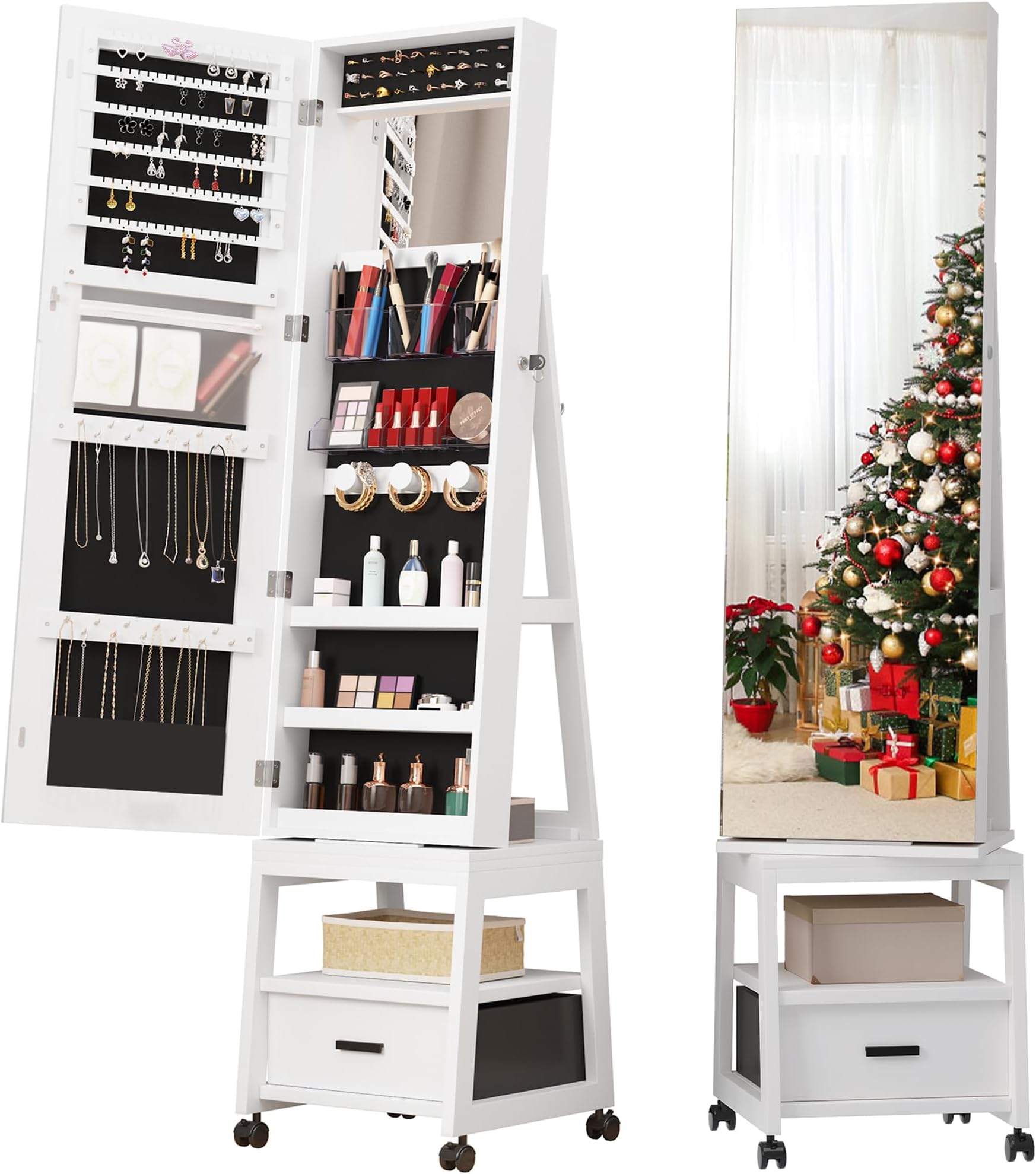 Amazon.com: IDEALHOUSE 360?? Swivel Mirror Jewelry Cabinet, 66 Inch Full Length Mirror with ...