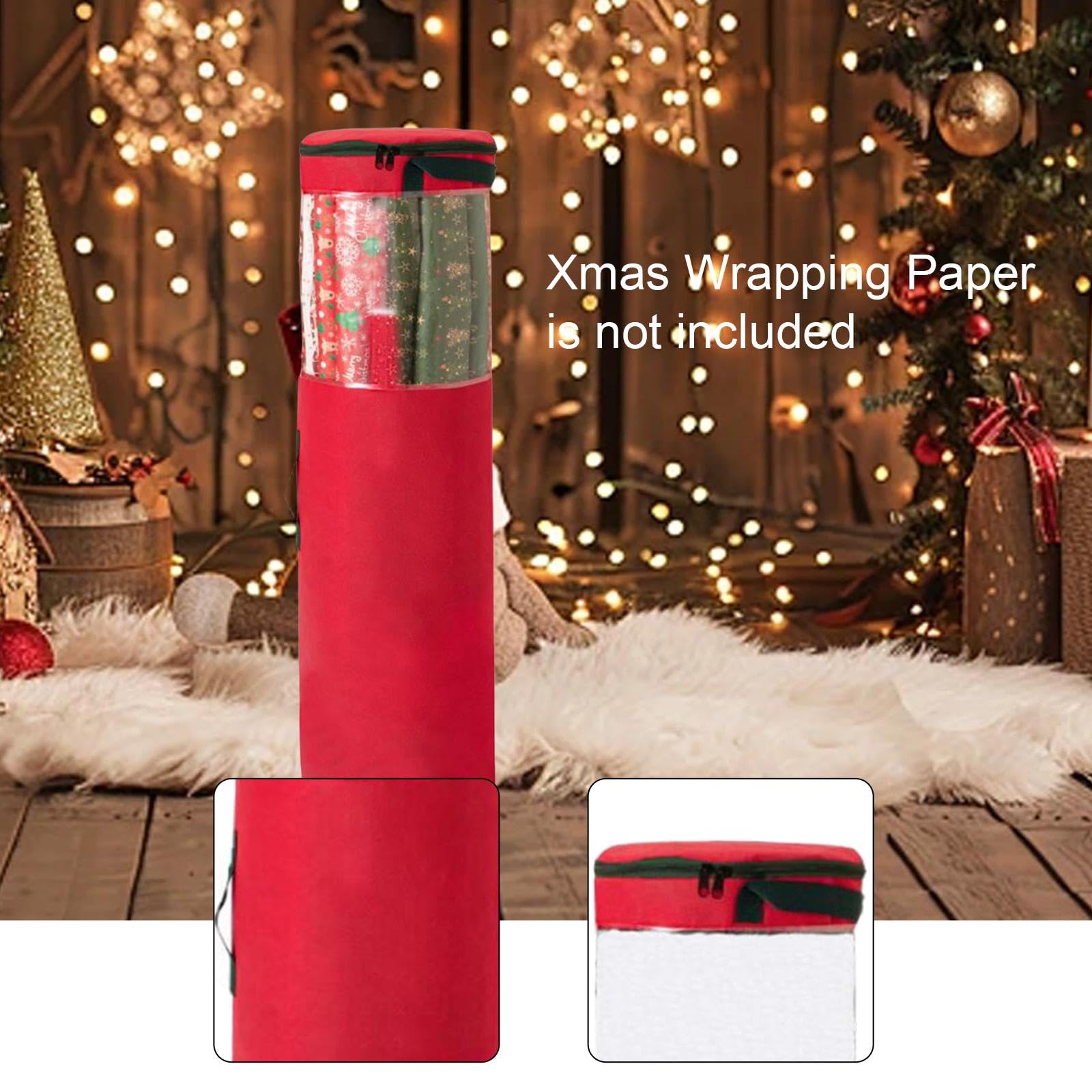 Mupingfenglan Geschenkpapier Aufbewahrungstasche Geschenkverpackungs Organizer Rollenaufbewahrung Halterung mit Robusten Griffen für Den Transport für Die Lagerung, Rot