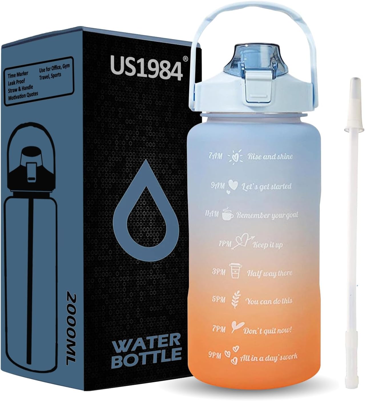 Gallon Water Bottle 2 Litre for Gym & Sports | BPA Free Fridge Water Bottle | Sipper Cap | Leak proof Easy to Clean | Daily Hydration | Best Usage for Office/School/College/Yoga (Blue, Plastic)