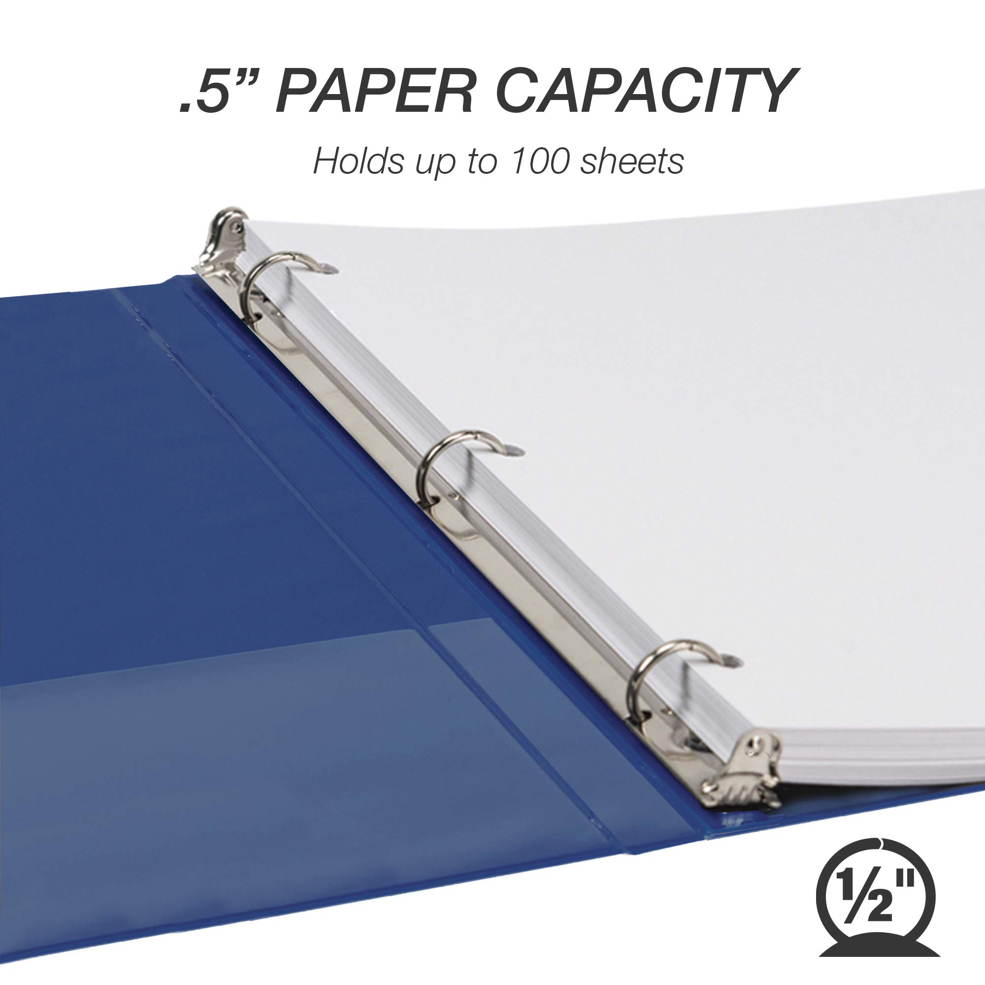 Samsill Raccoglitore a 3 anelli da 1,3 cm, prodotto negli Stati Uniti, raccoglitore ad anelli rotondo, copertina trasparente personalizzabile, blu scuro