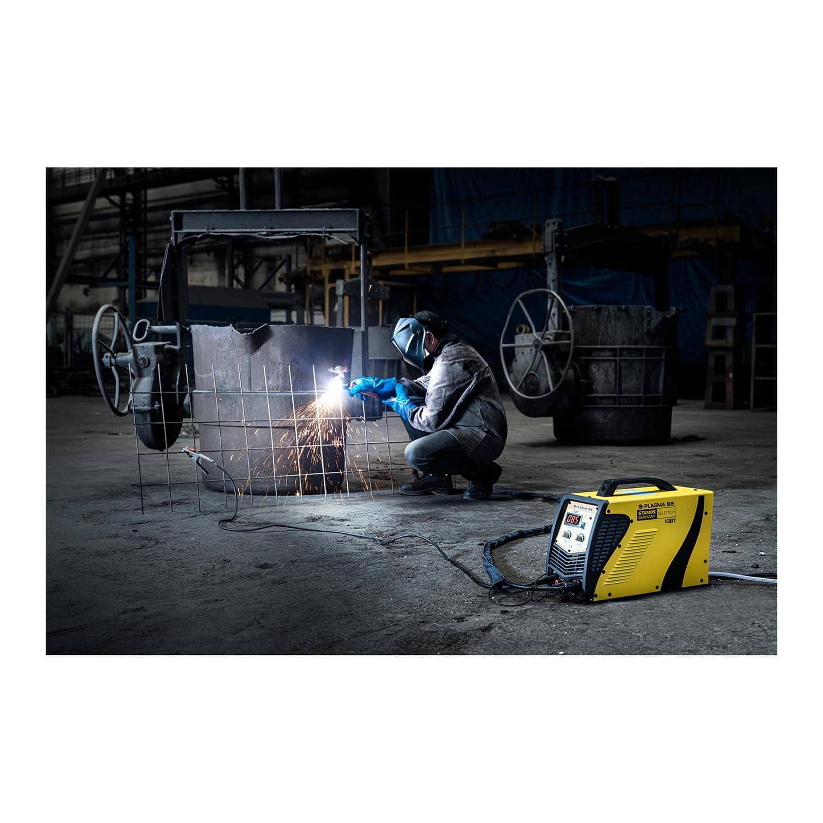Stamos Welding Group S-PLASMA 85H Plasmaschneider Pilotzündung Plasmaschneidgerät Plasmacutter Plasmaschweissgerät Schweißgerät (400 V, Schneidstrom 20-85 A, Schneidtiefe bis 27 mm, 2T/4T)