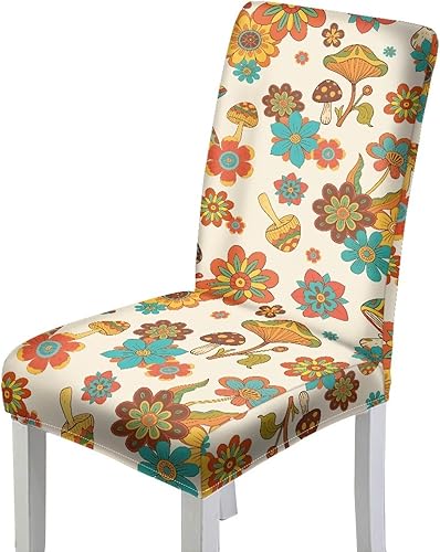 HUGS IDEA Mushroom Seat Covers for Dining Room Chairs Set of 6 Boho Floral Stretch Chair Slipcovers Protector Removable and Washable Kitchen Dining