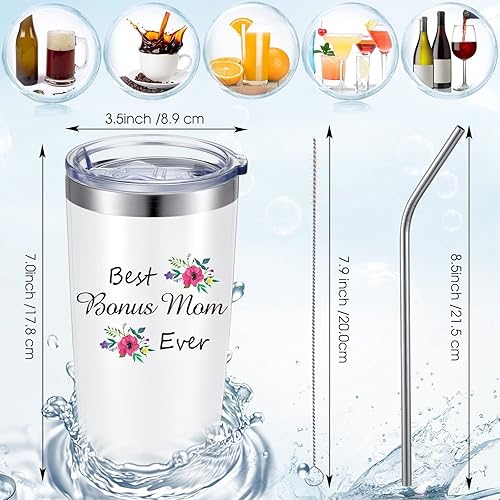 Miniatura 6 de Best Ever Mom - Vaso de 20 onzas con tapa, cepillo para popote y caja de regalo (color blanco)