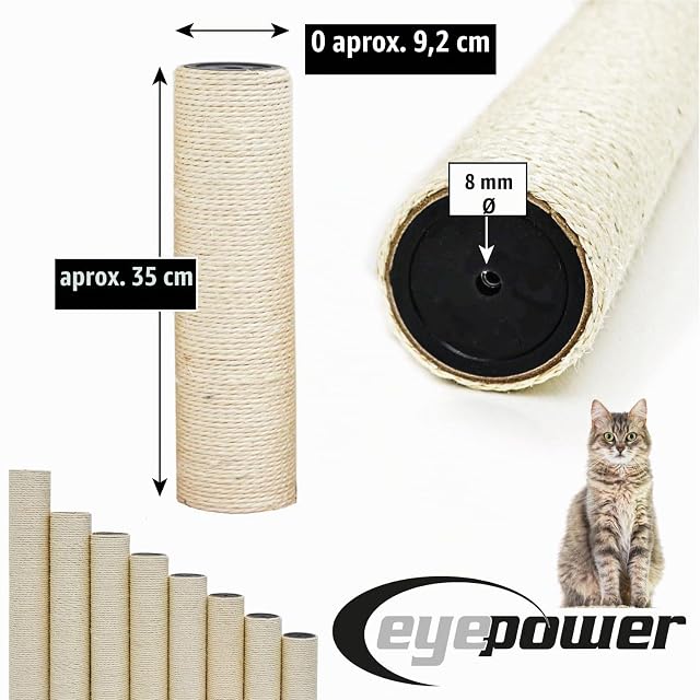 Foto 6 de 8 de eyepower Ø 9,2 cm: 35 cm Poste Rascador de Repuesto - Rosca M8 - Accesorio Fuerte para Árbol de Gatos