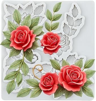 Rose Flower Polymer Clay Mold Rose and Leaves Silicone Molds