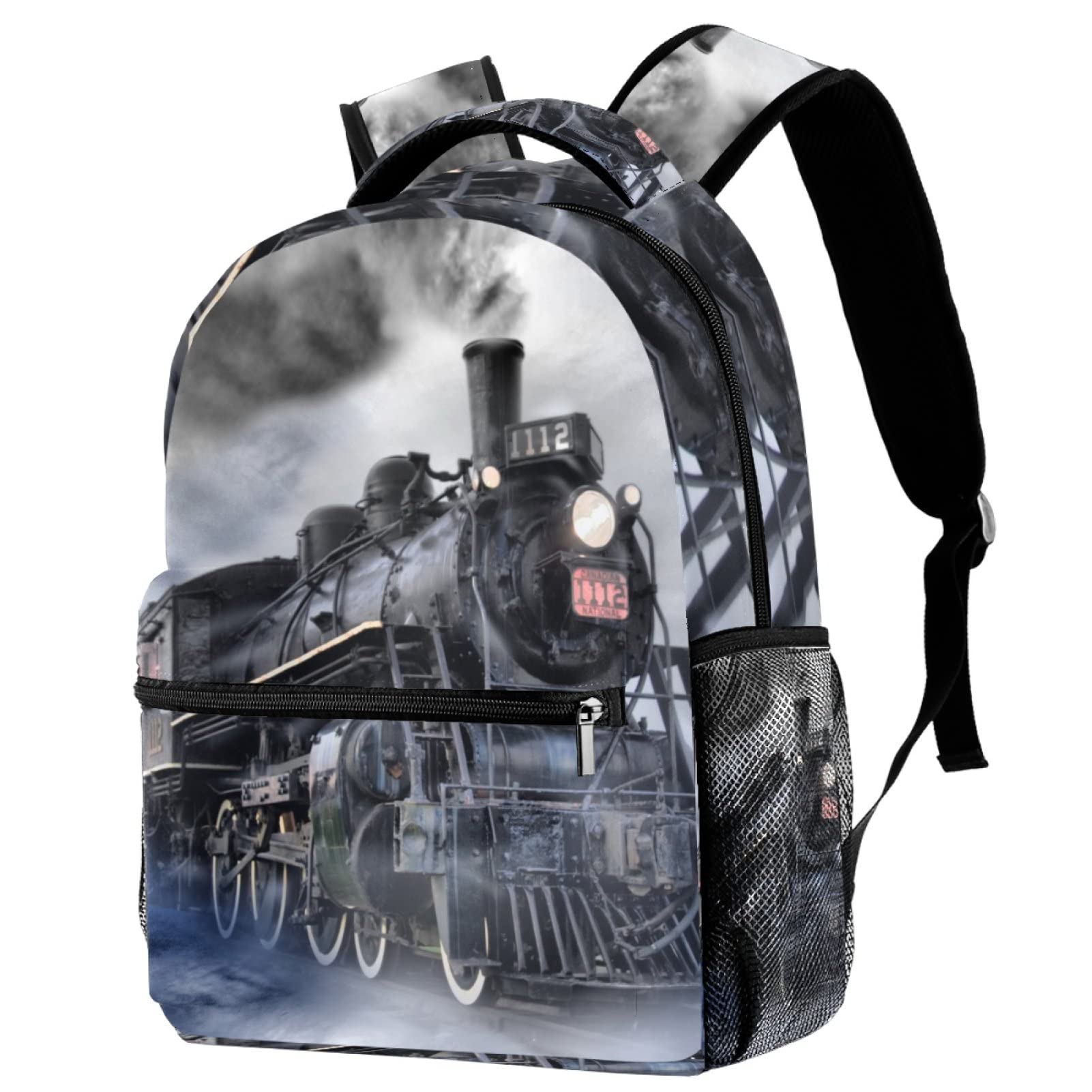 Eslifey Unisex Multicolor 19 Vintage Retro Steam Train Casual Backpack Rucksack School Bag Travel Daypack For Women Men, One Size