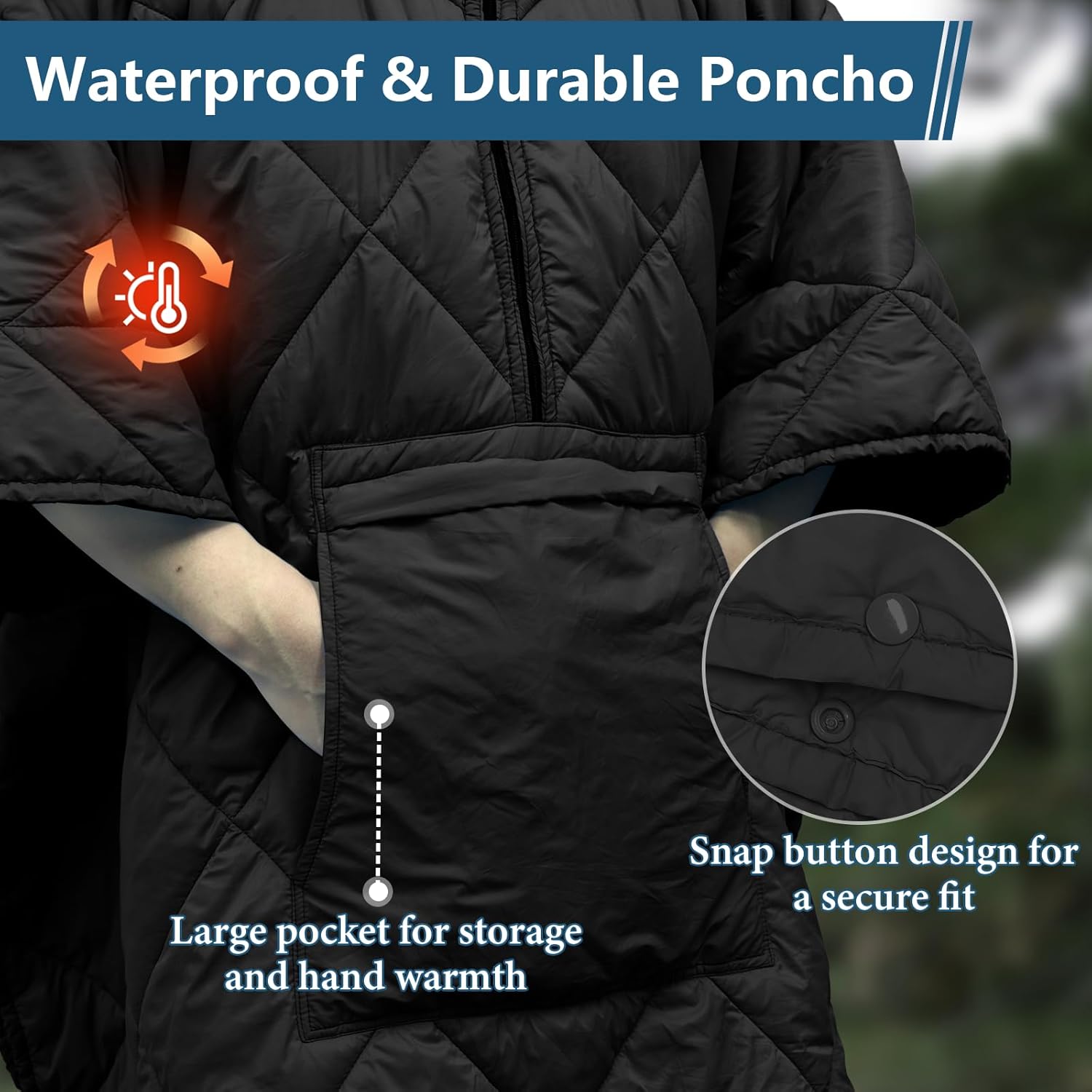 Camping Outdoor Blanket, Ultralight Down Alternative Printed Travel Camp Blankets for Sleeping Packable Waterproof Puffy Quilt for Hammock Picnic Stadium Beach Cold Weather (Black Blanket Poncho)