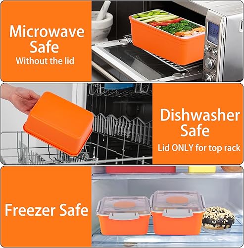 Miniatura 4 de LileZbox Lonchera de ensalada para adultos, caja Bento apilable de 68 onzas, lonchera para adultos con 5 tazas de salsa, recipiente de ensalada con