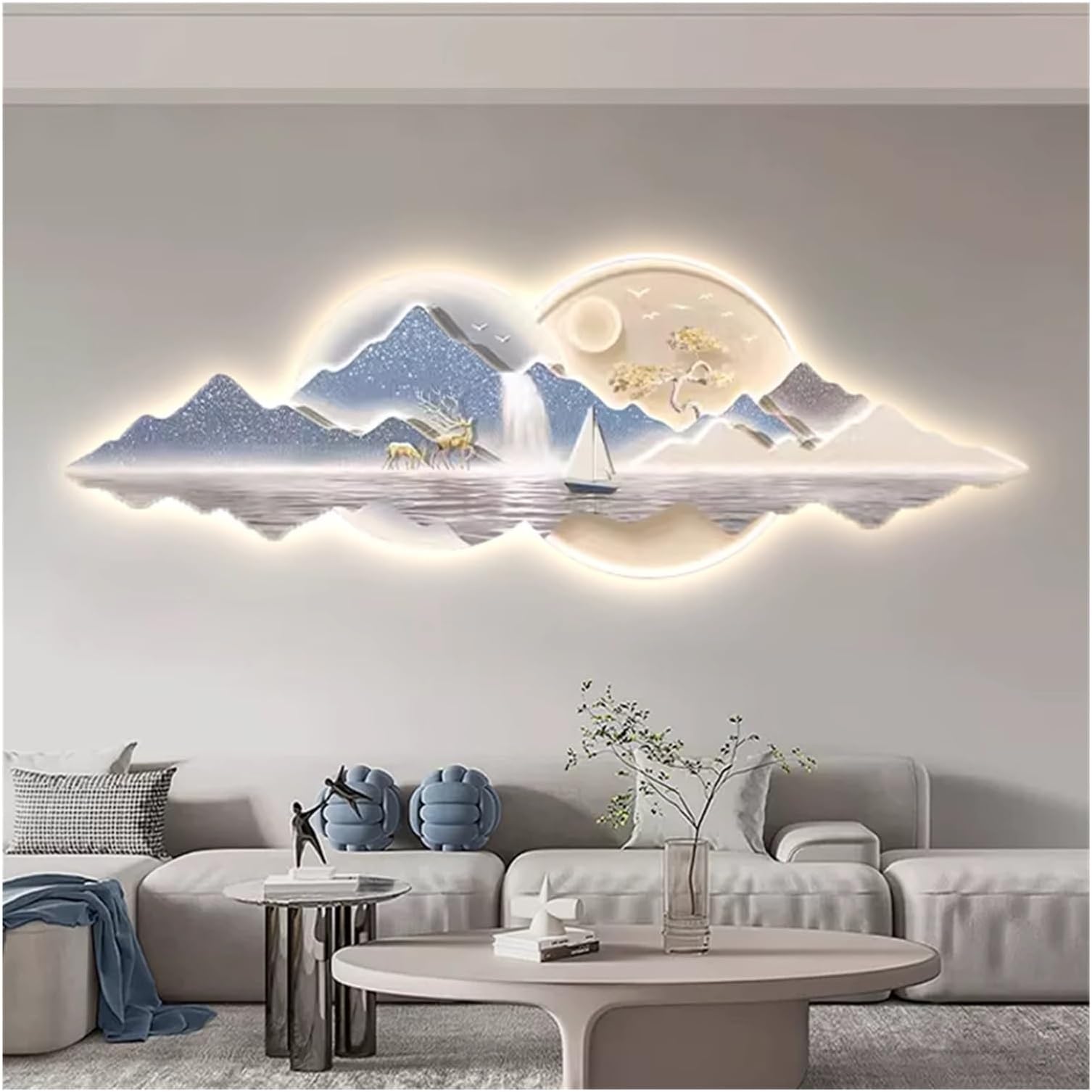 Wall Art Decor 3D Wall Art Decor With LED Light, Bathroom Living Room Bedroom Wall Hanging Statue Modern Home Decor Artwork Hanging Paintings Decoration Lamp(B(LXH),150X50CM)
