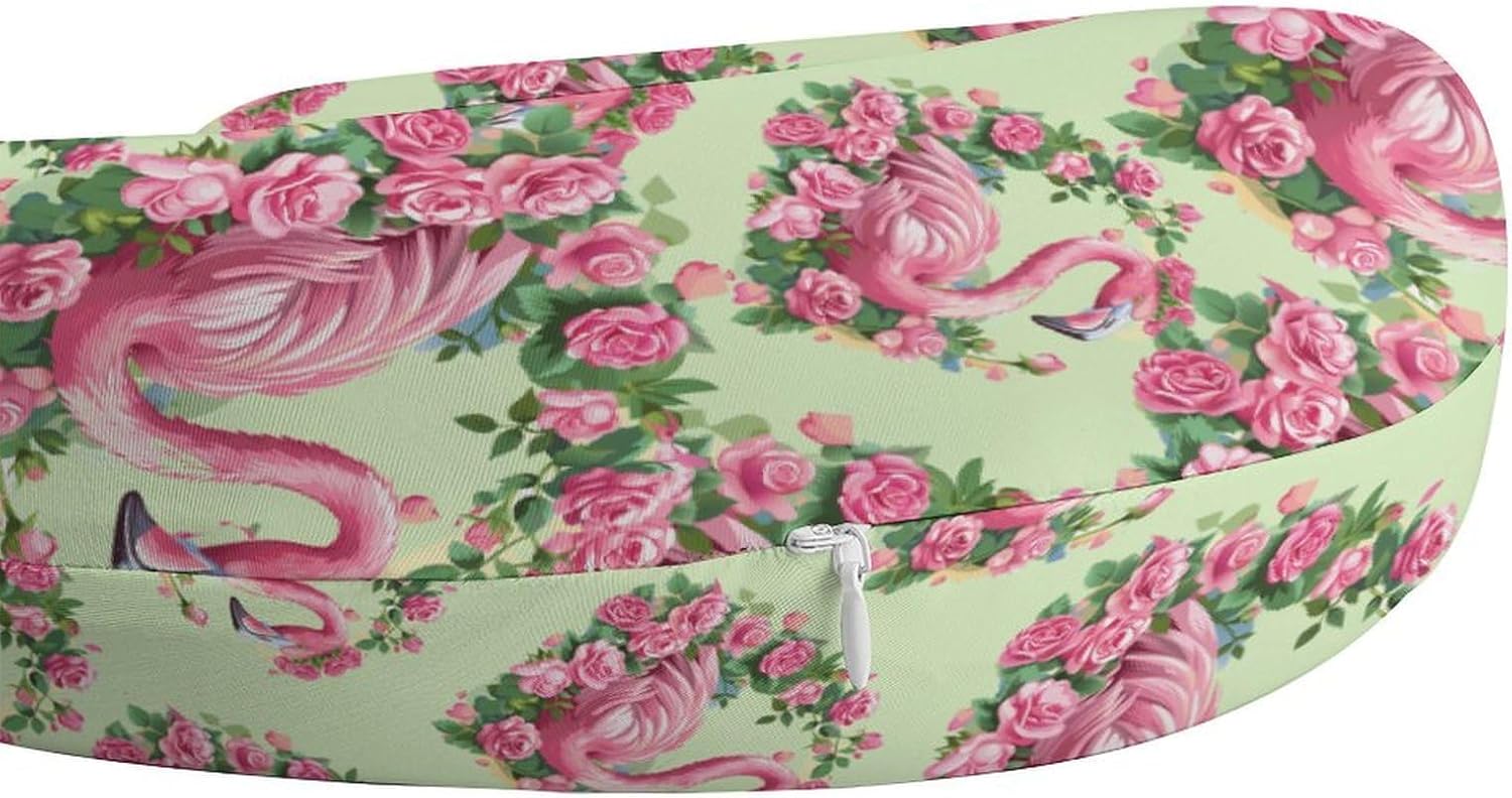 Flamingo with Flowers Travel Pillow U Shape Neck Pillow Washable Pillowcase for Sleeping Chair