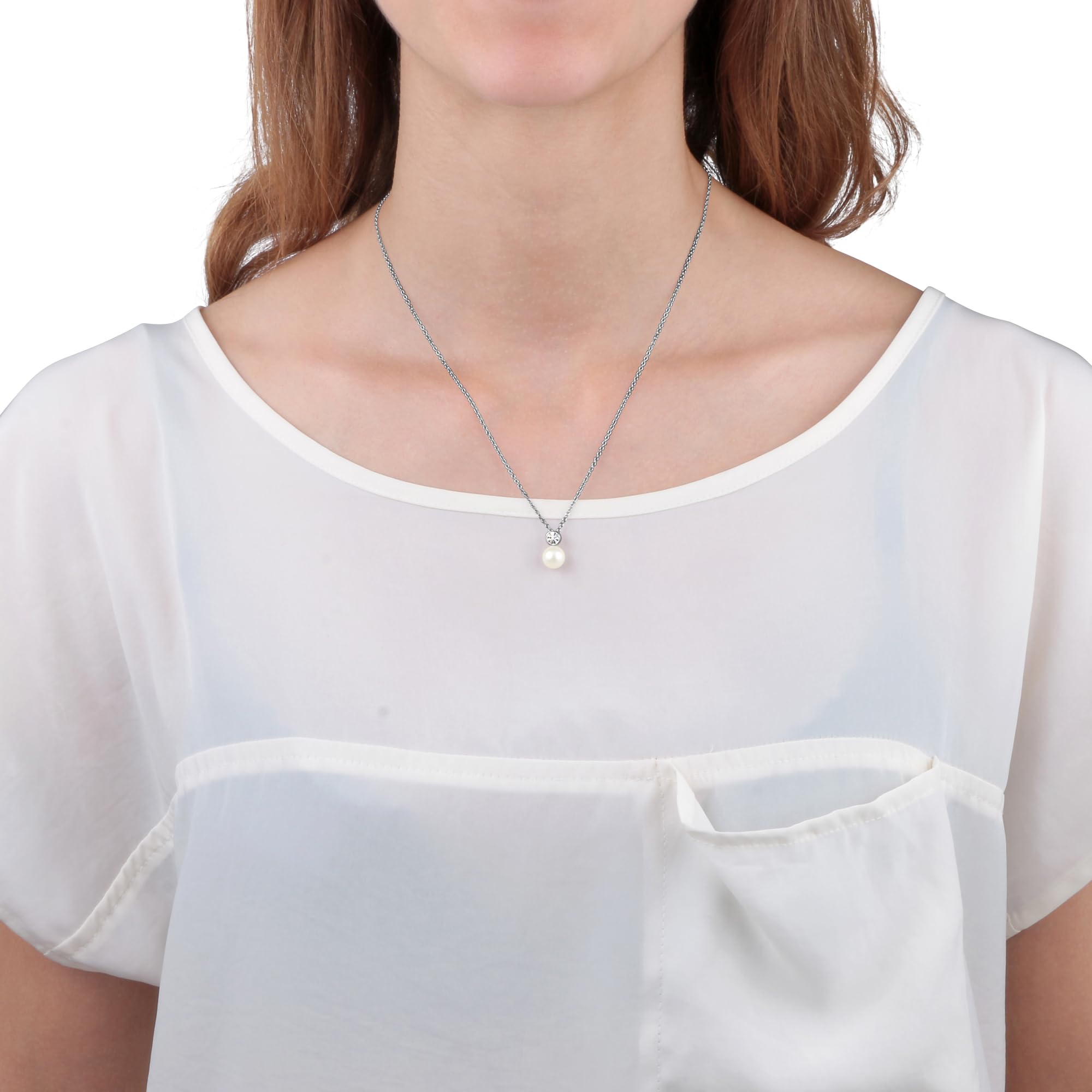 Morellato Collana da donna, Collezione Perla Essenziale, in argento 925 ., perla bianca, zirconi - SANH02