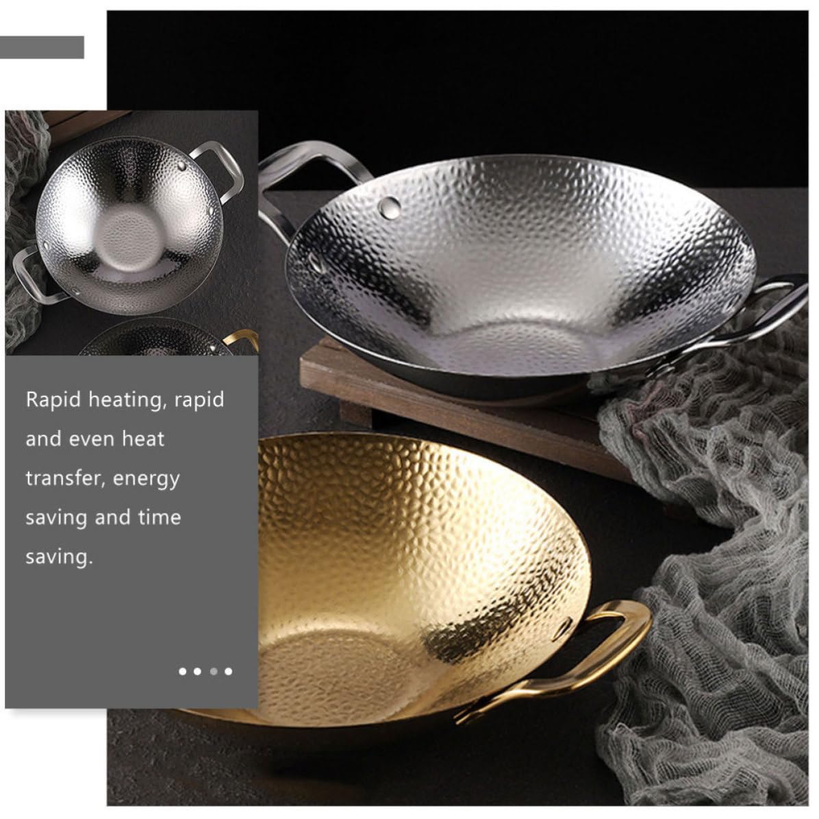 Pentola e Facile da Pulire con Doppio Manico Superficie Liscia in Inossidabile Wok e Barbecue per Cucina Domestica